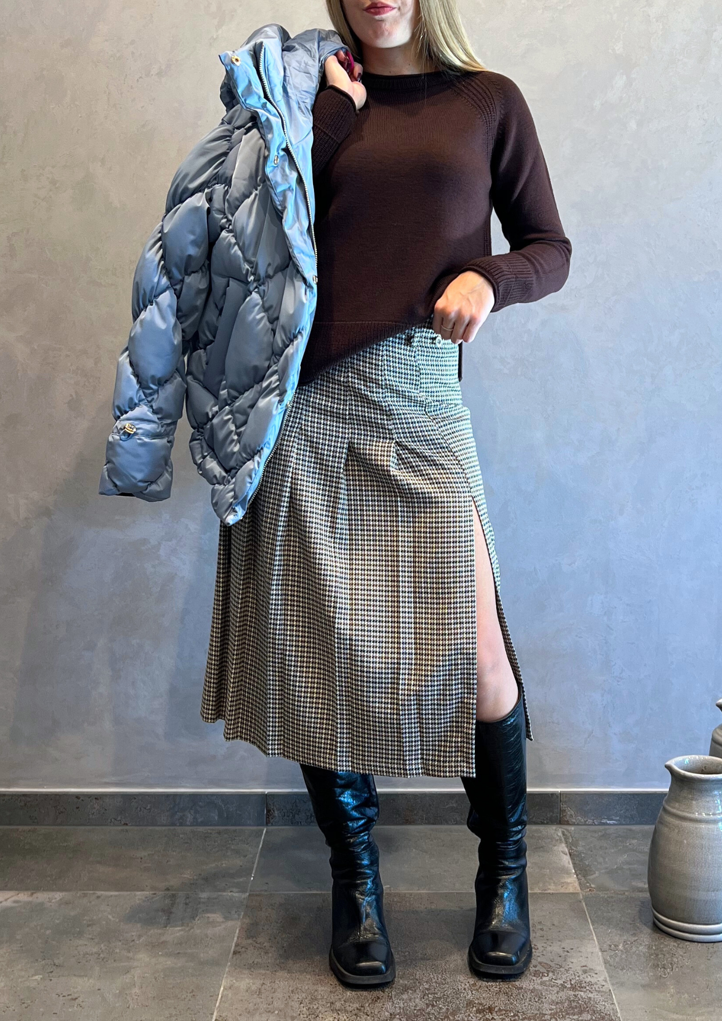 Gonna a pieghe pied de poule