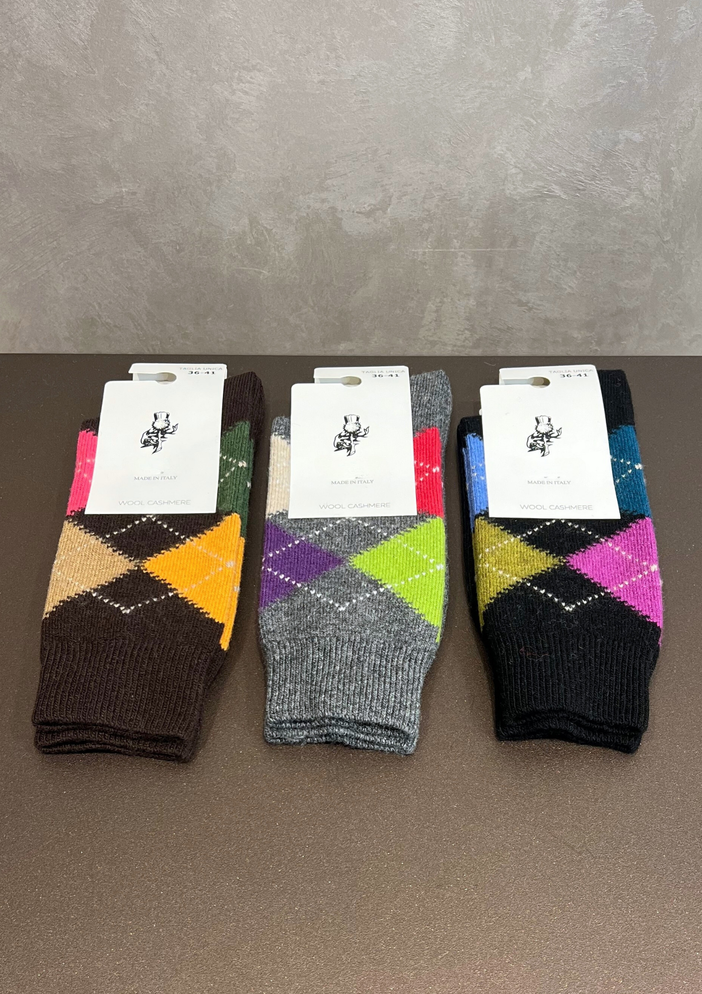 Calzino in lana-cashmere motivo losanghe