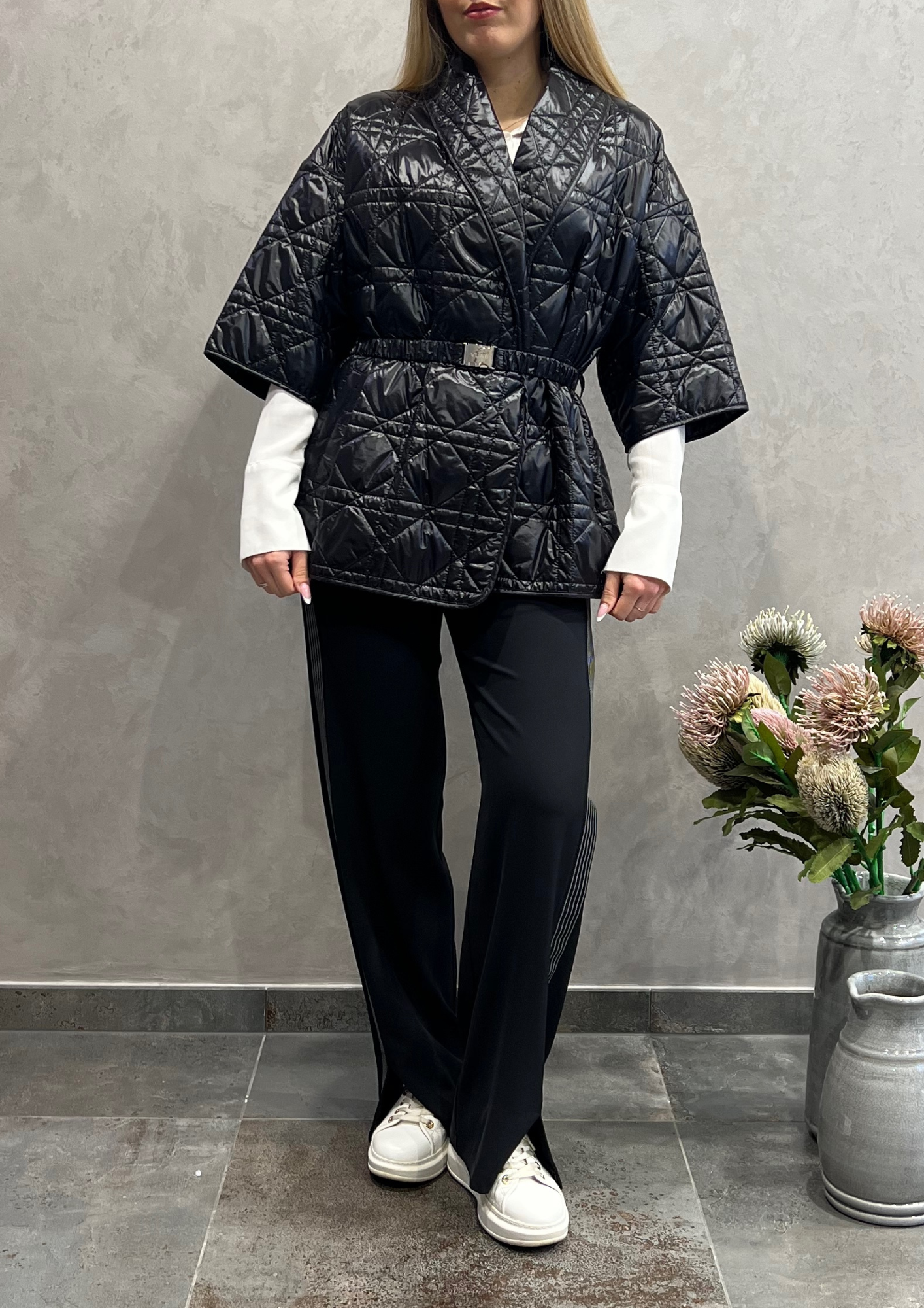 Giacca trapuntata stile kimono con cintura