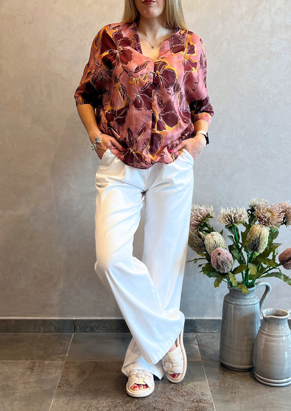 Blusa 100% garza di cotone in fantasia