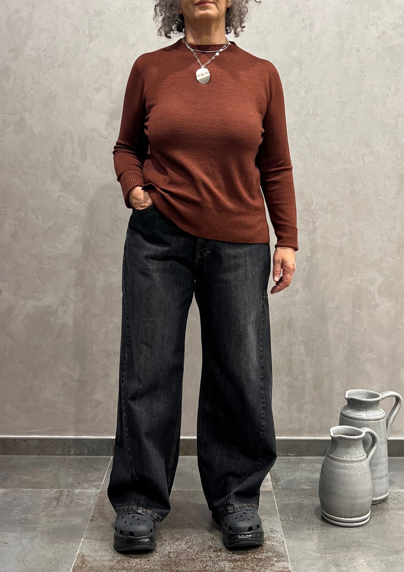 Jeans wide leg nero sabbiato