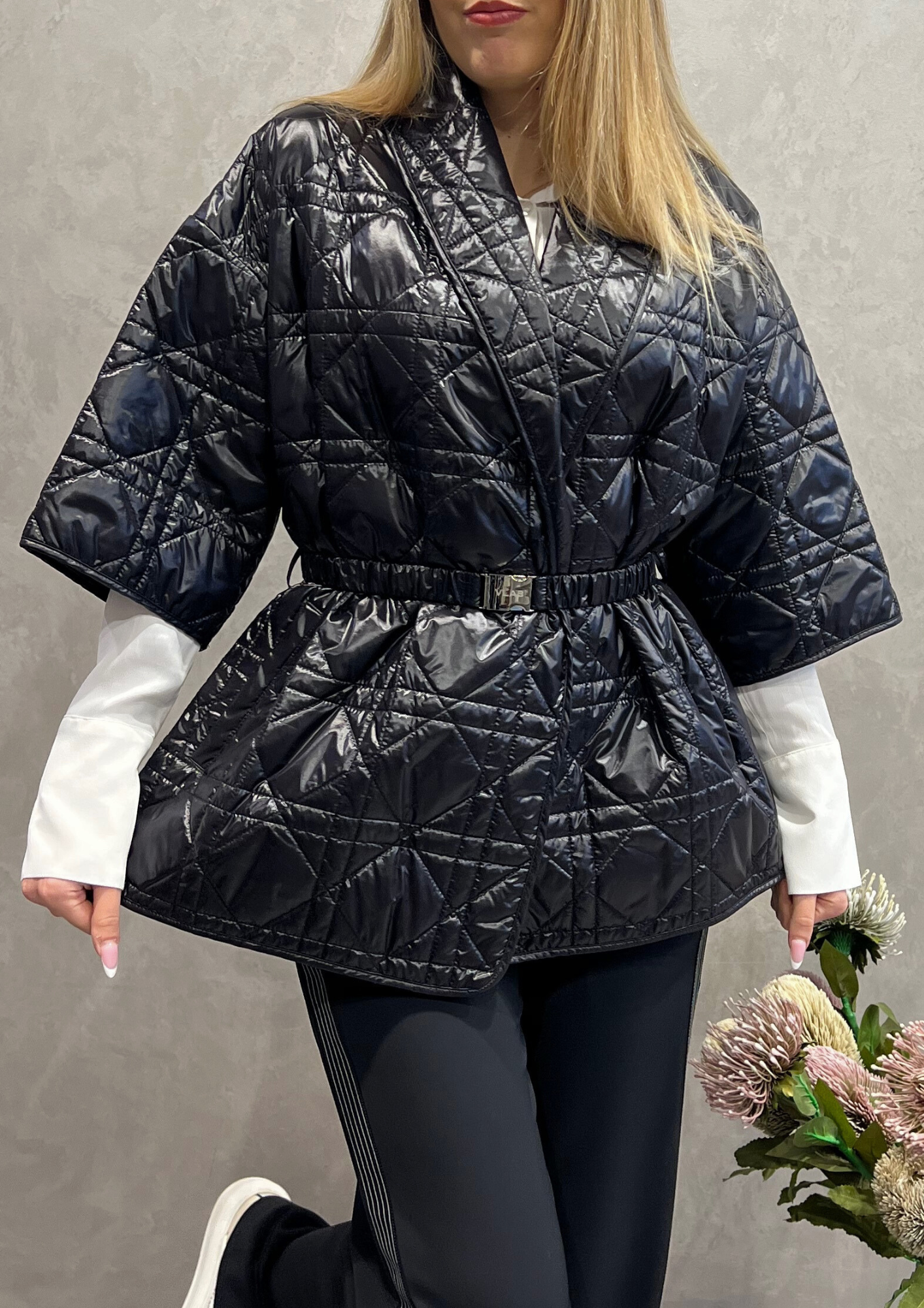 Giacca trapuntata stile kimono con cintura