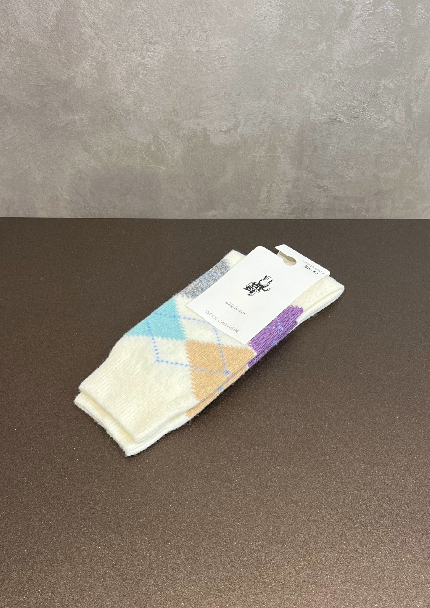 Calzino in lana-cashmere motivo losanghe