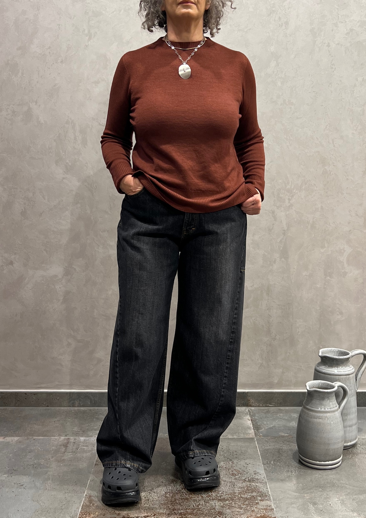 Jeans wide leg nero sabbiato