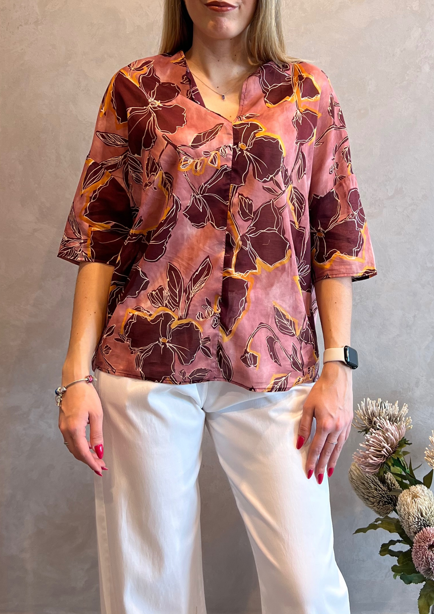 Blusa 100% garza di cotone in fantasia