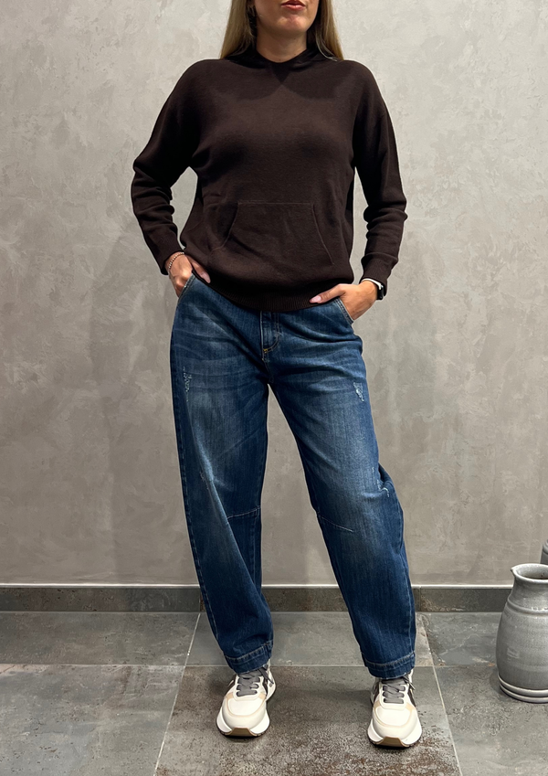 Jeans barrel blu sabbiato