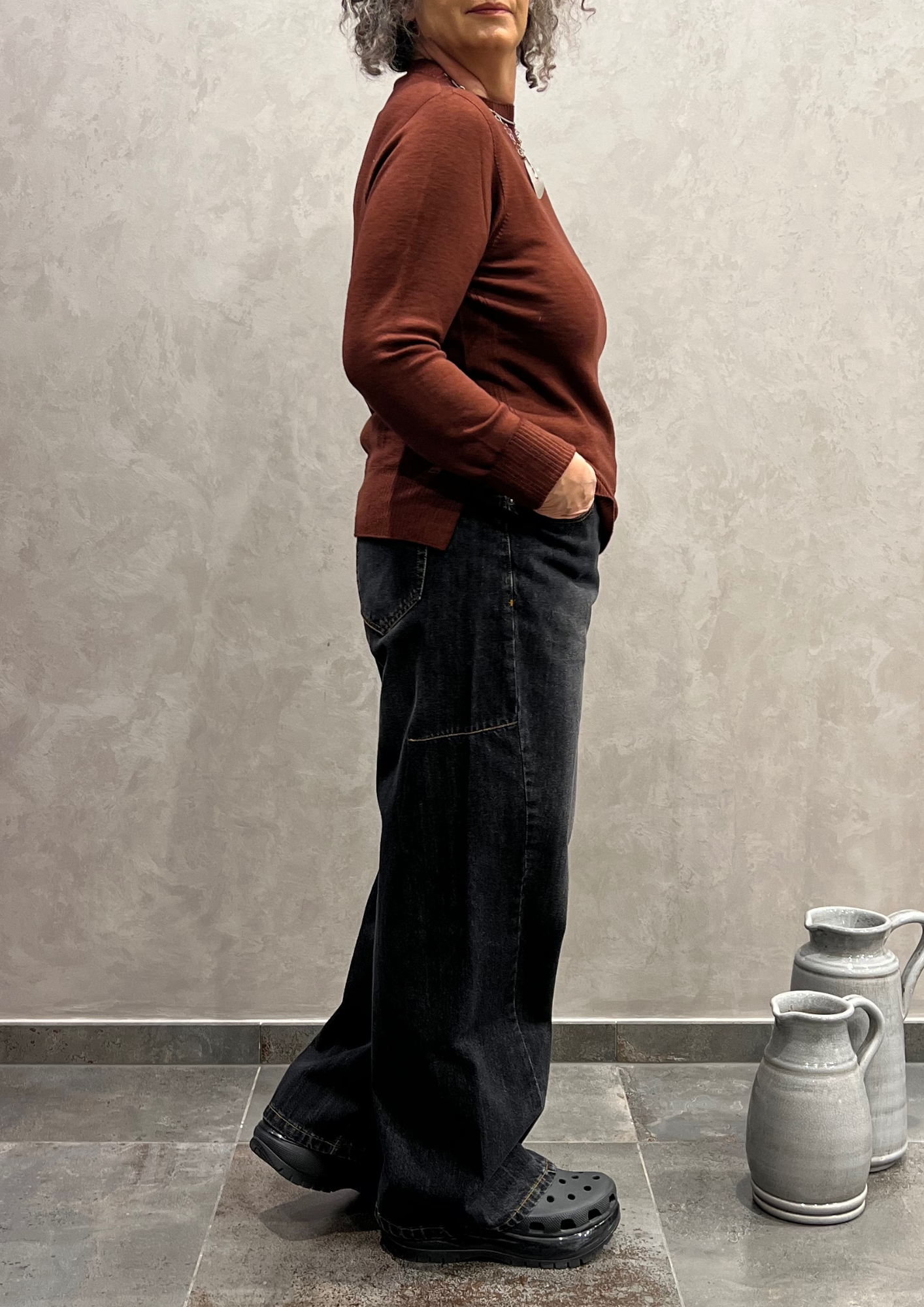 Jeans wide leg nero sabbiato