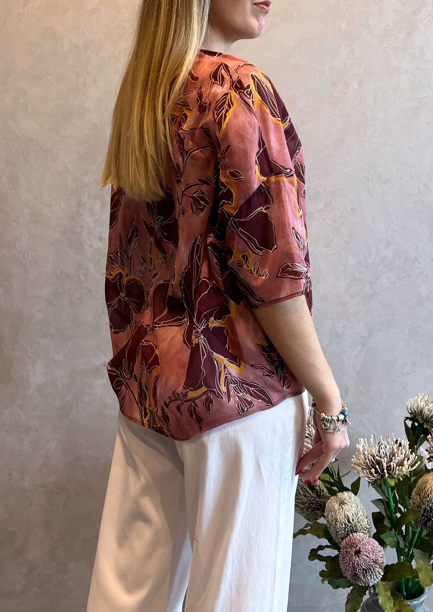 Blusa 100% garza di cotone in fantasia