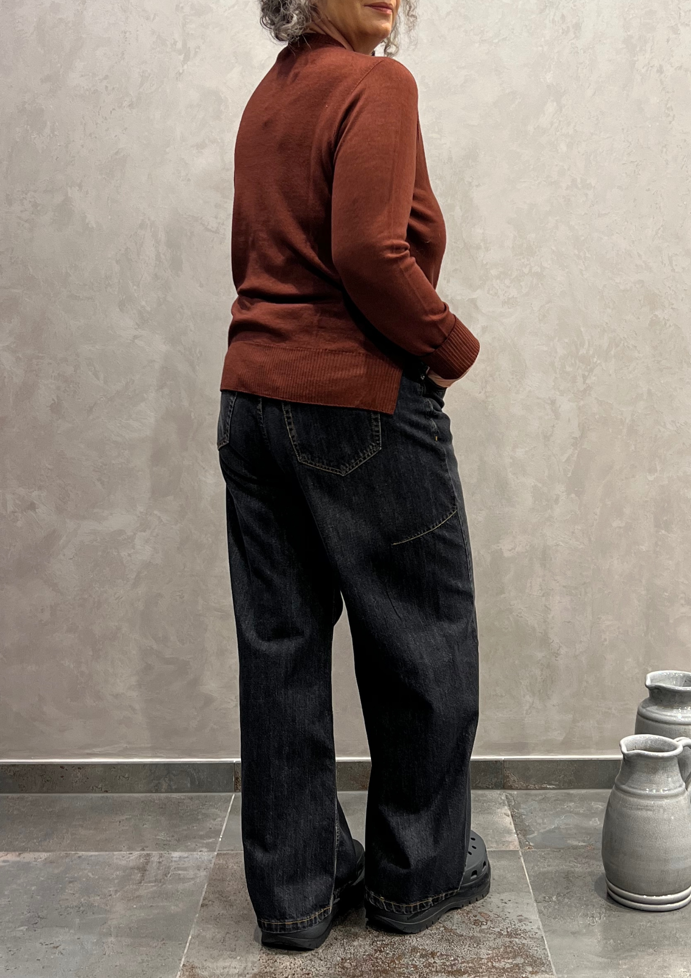 Jeans wide leg nero sabbiato