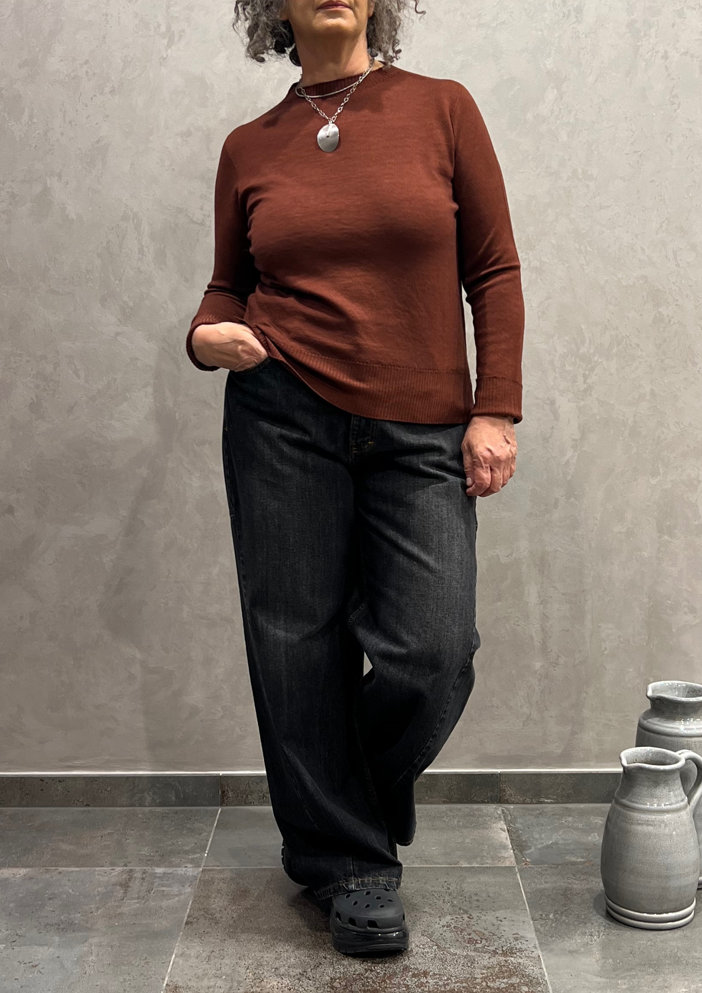 Jeans wide leg nero sabbiato