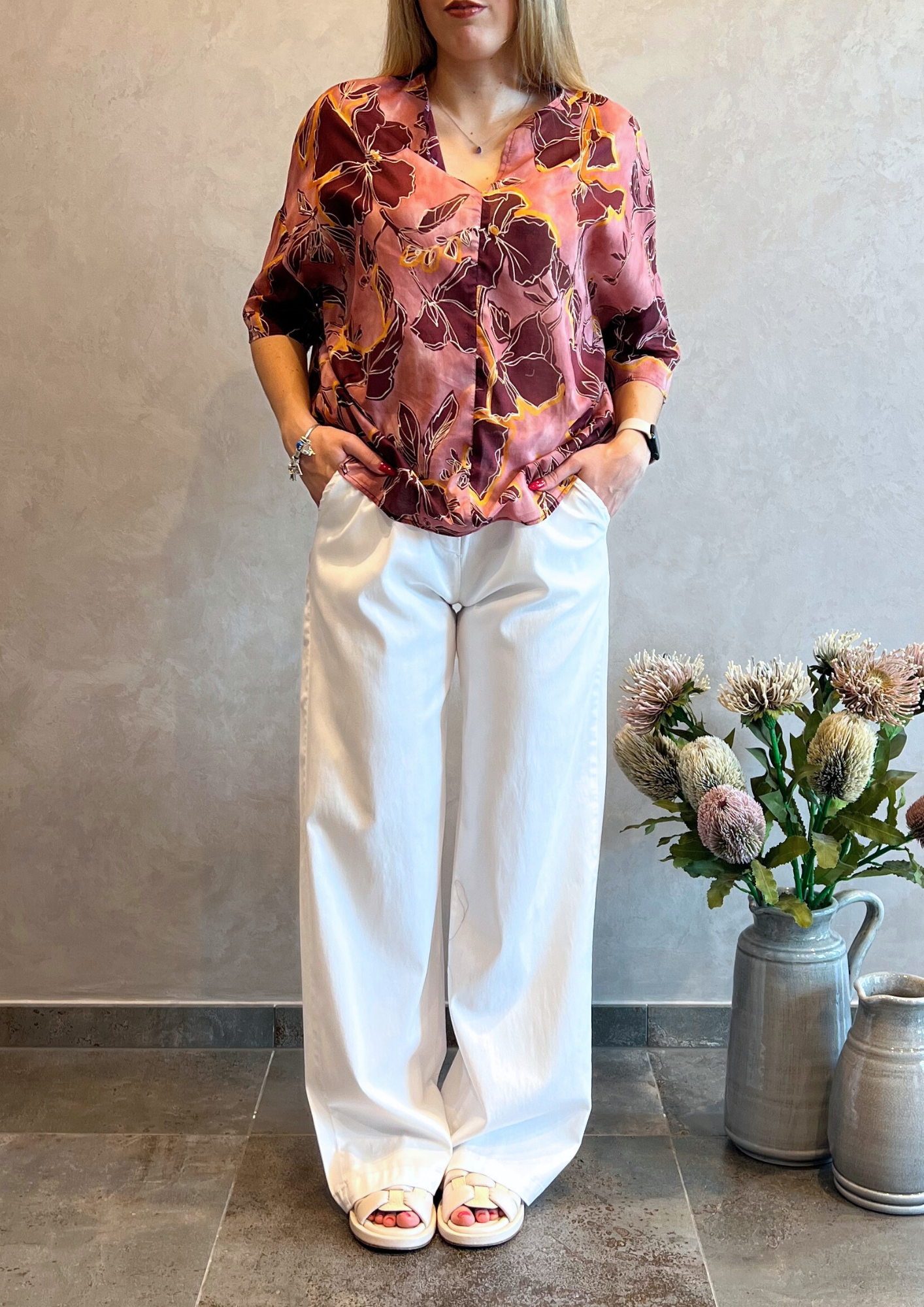 Blusa 100% garza di cotone in fantasia
