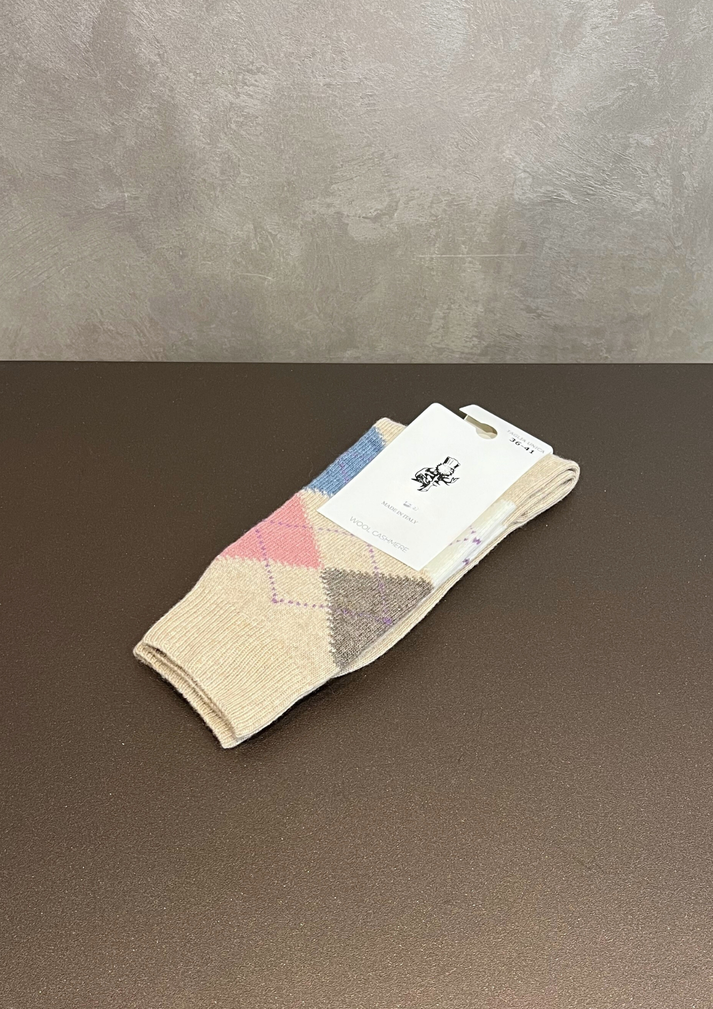 Calzino in lana-cashmere motivo losanghe