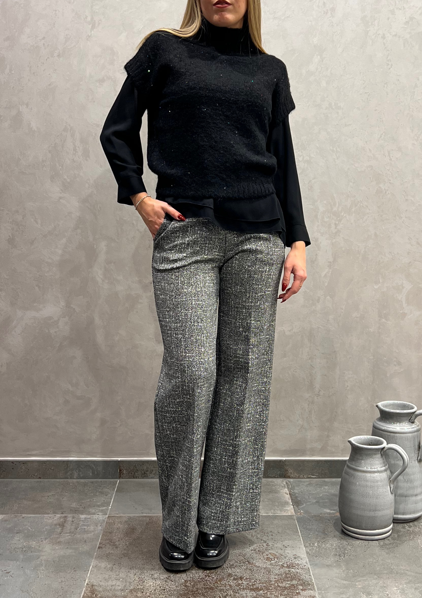 Pantalone dritto caldo cotone pepe e sale