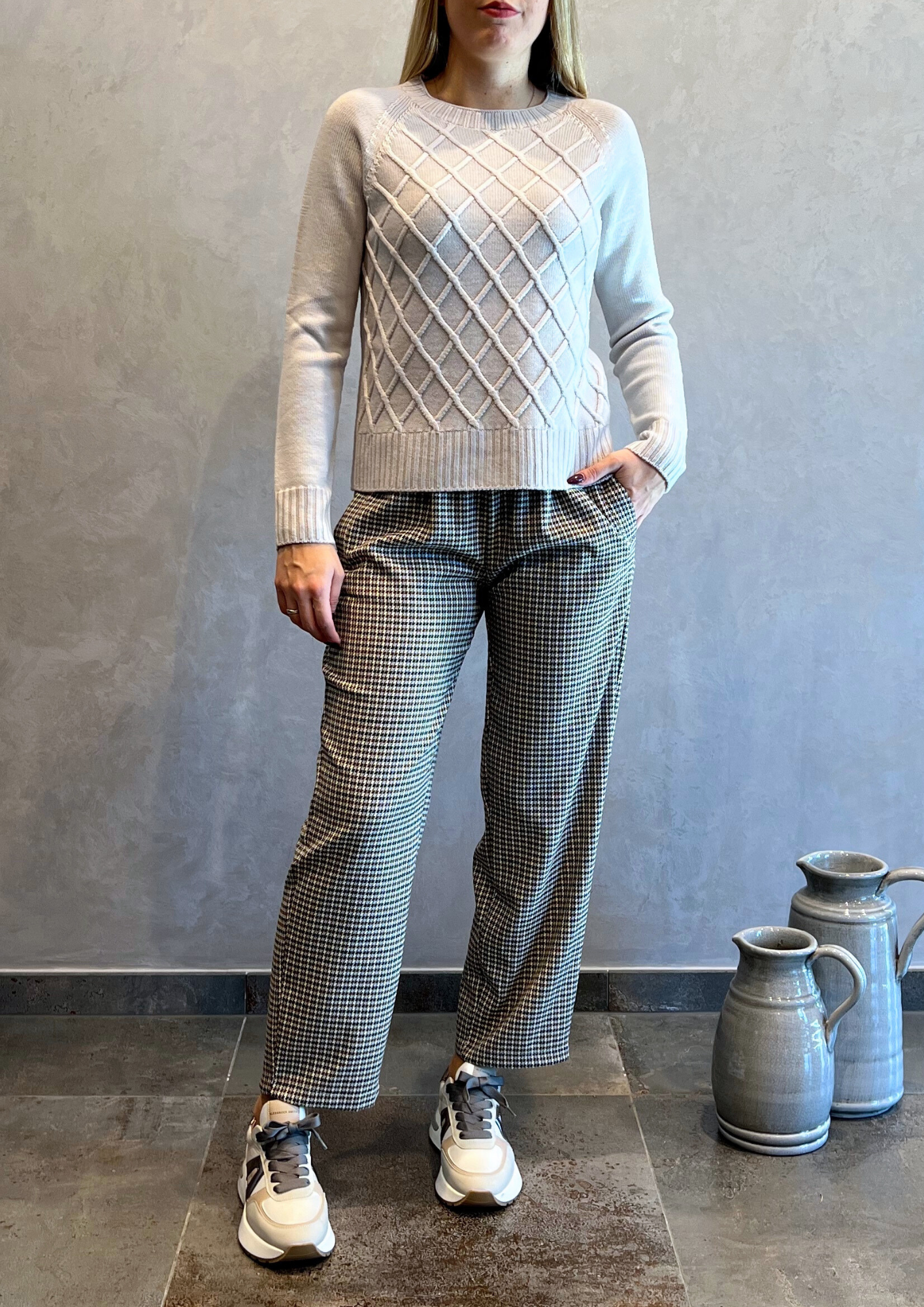 Pantalone taglio dritto pied de poule