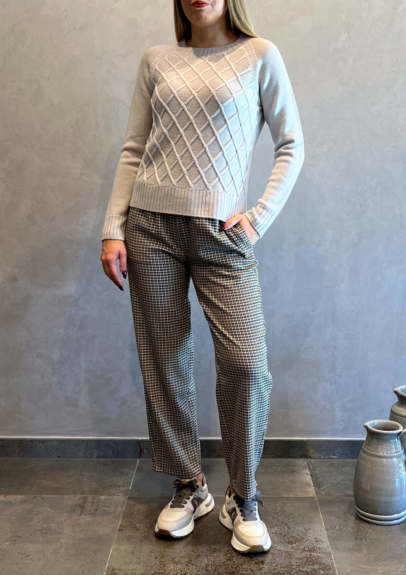 Pantalone taglio dritto pied de poule