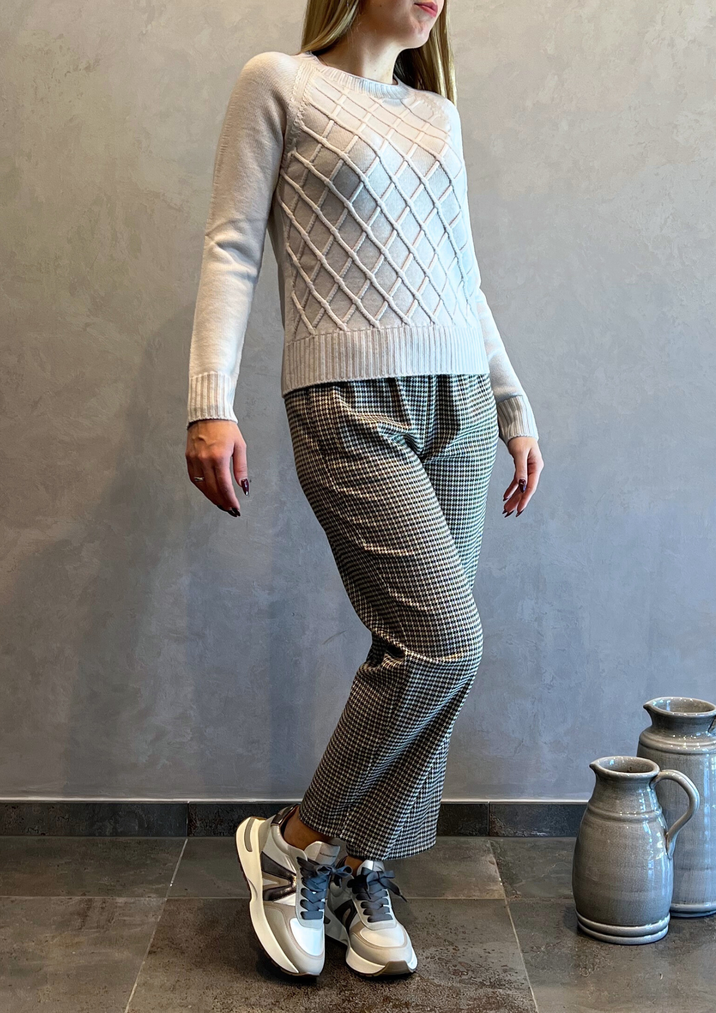 Pantalone taglio dritto pied de poule