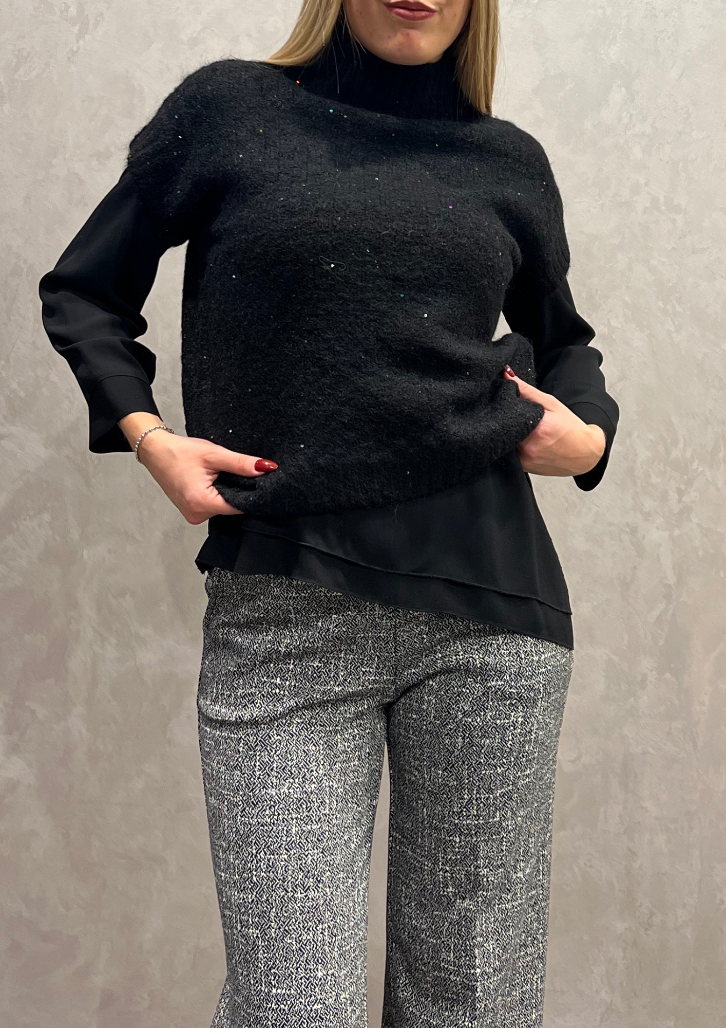 Gilet mezza manica con paillettes in trama