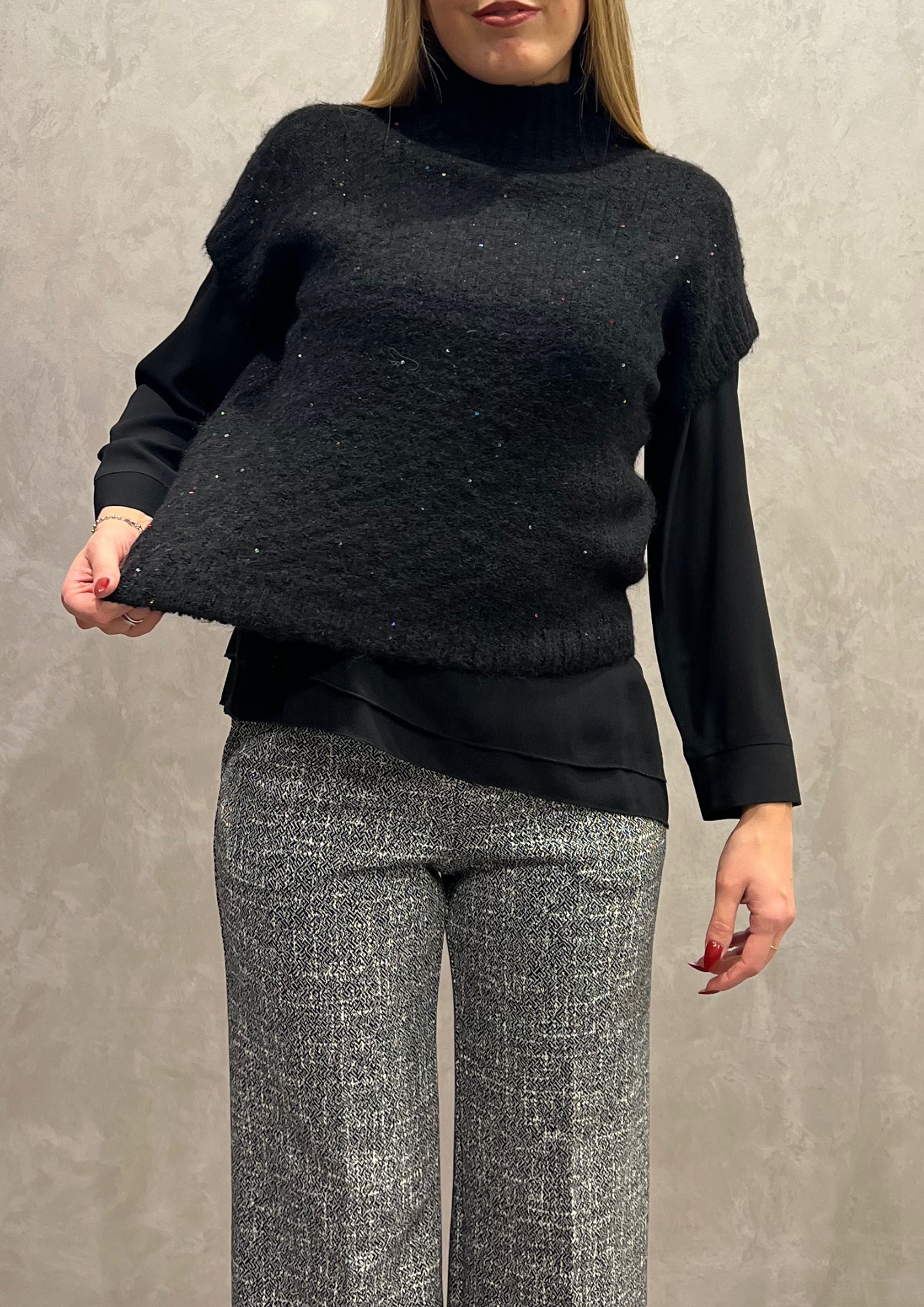 Gilet mezza manica con paillettes in trama