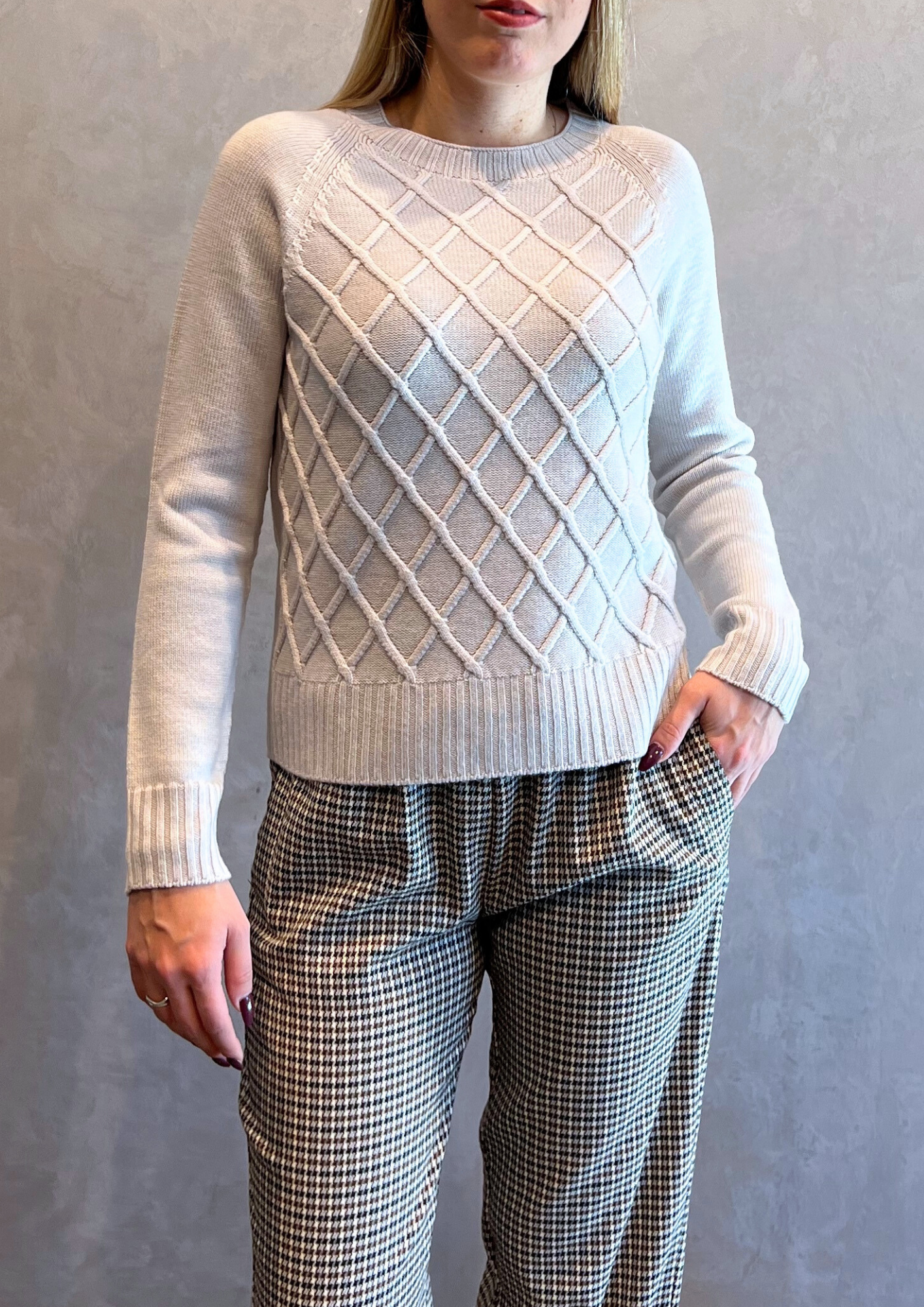 Maglia in pura lana vergine lavorata rombi