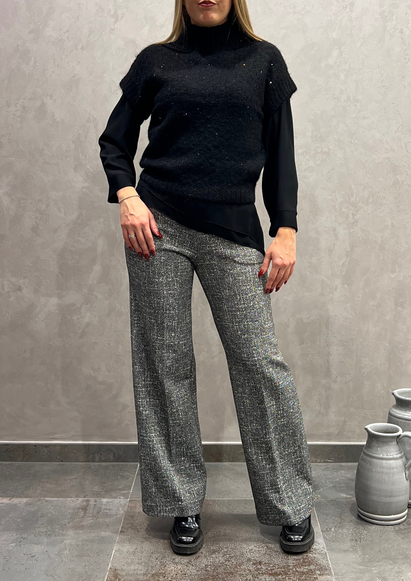 Gilet mezza manica con paillettes in trama