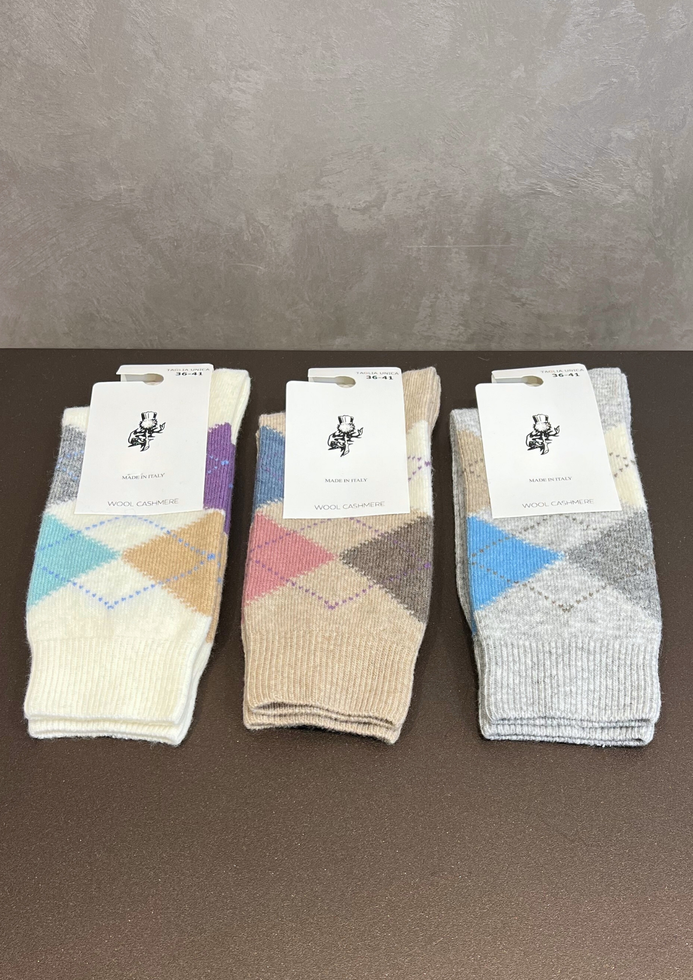 Calzino in lana-cashmere motivo losanghe