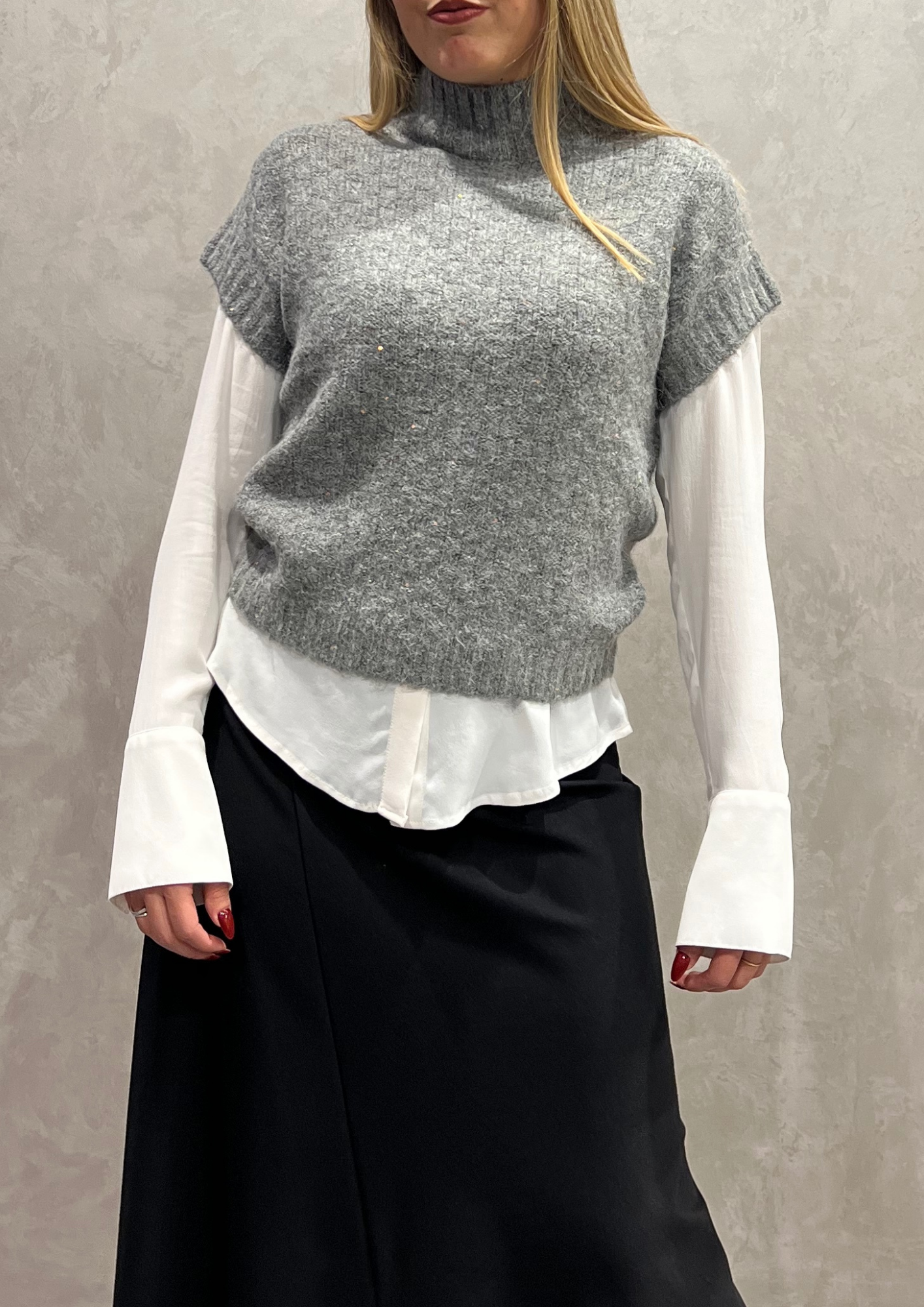 Gilet mezza manica con paillettes in trama