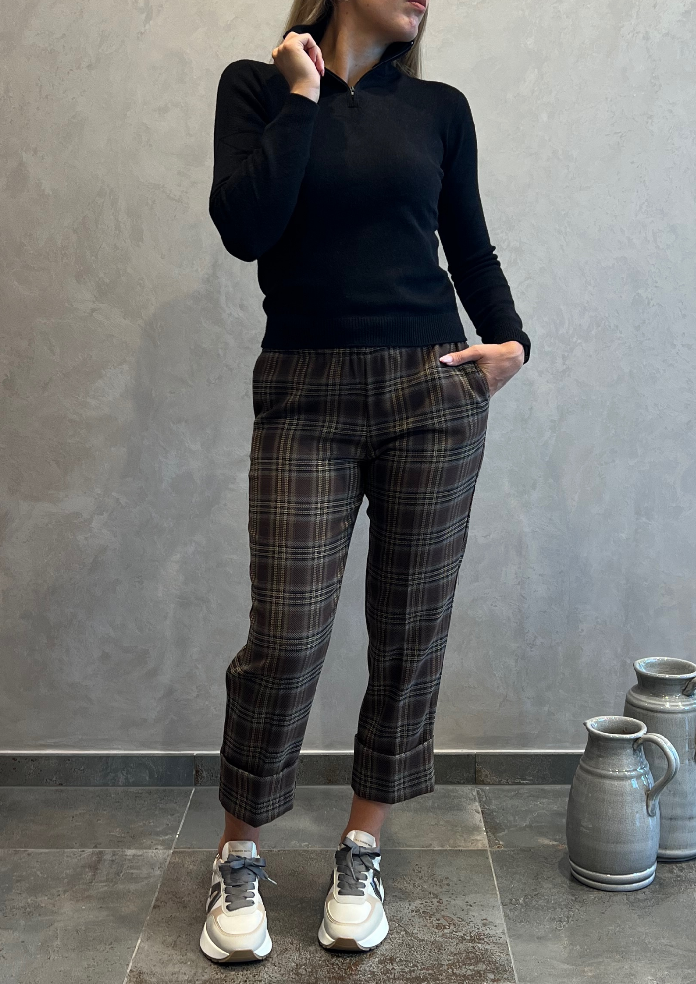 Pantalone sigaretta calda viscosa tartan