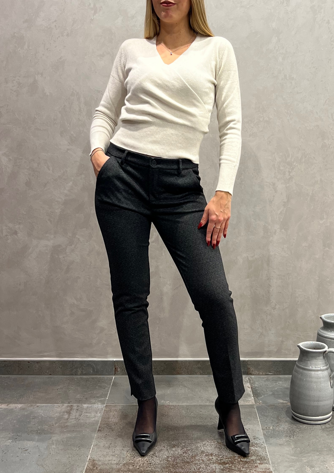 Pantalone slim sigaretta con trama melange