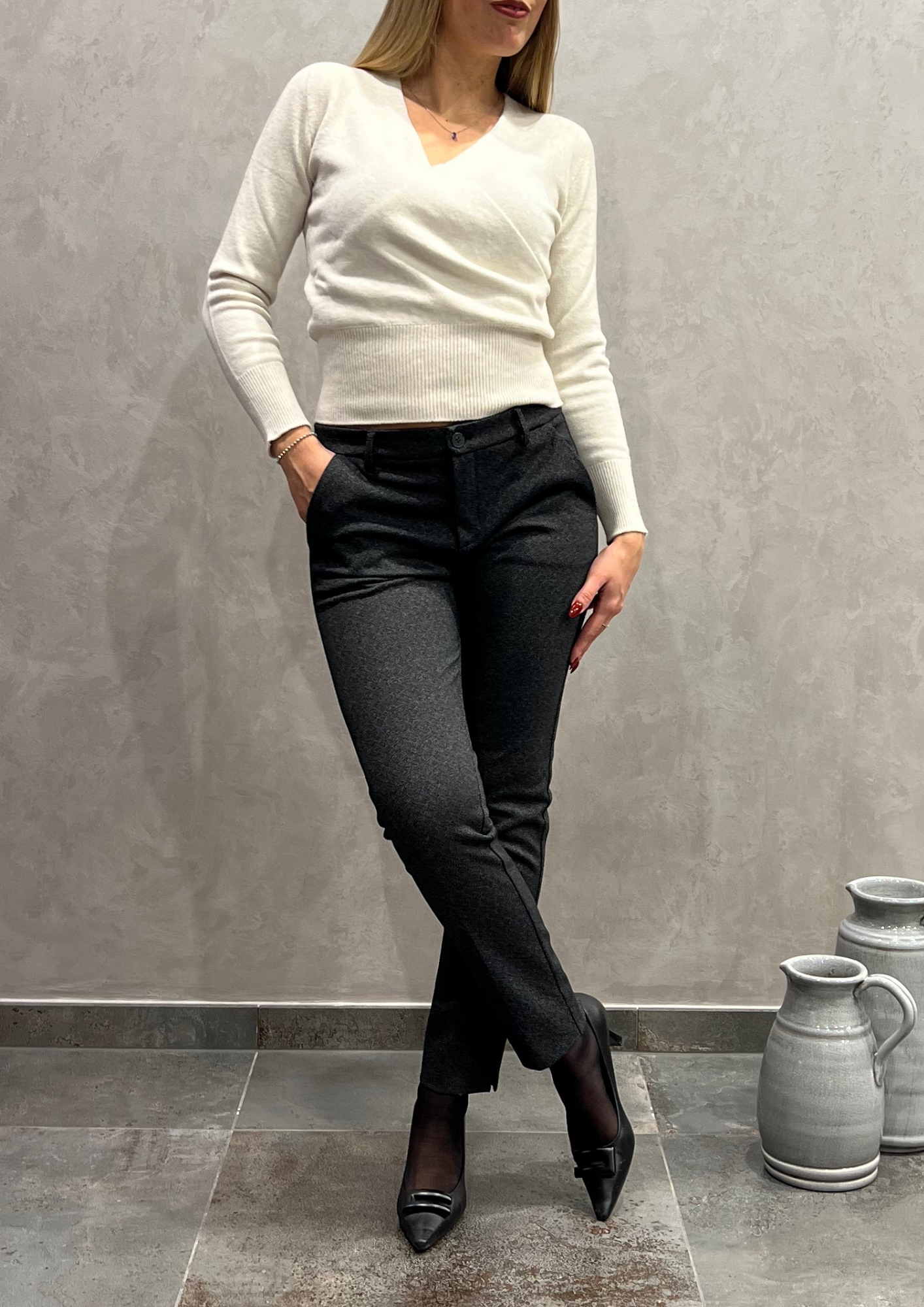 Pantalone slim sigaretta con trama melange