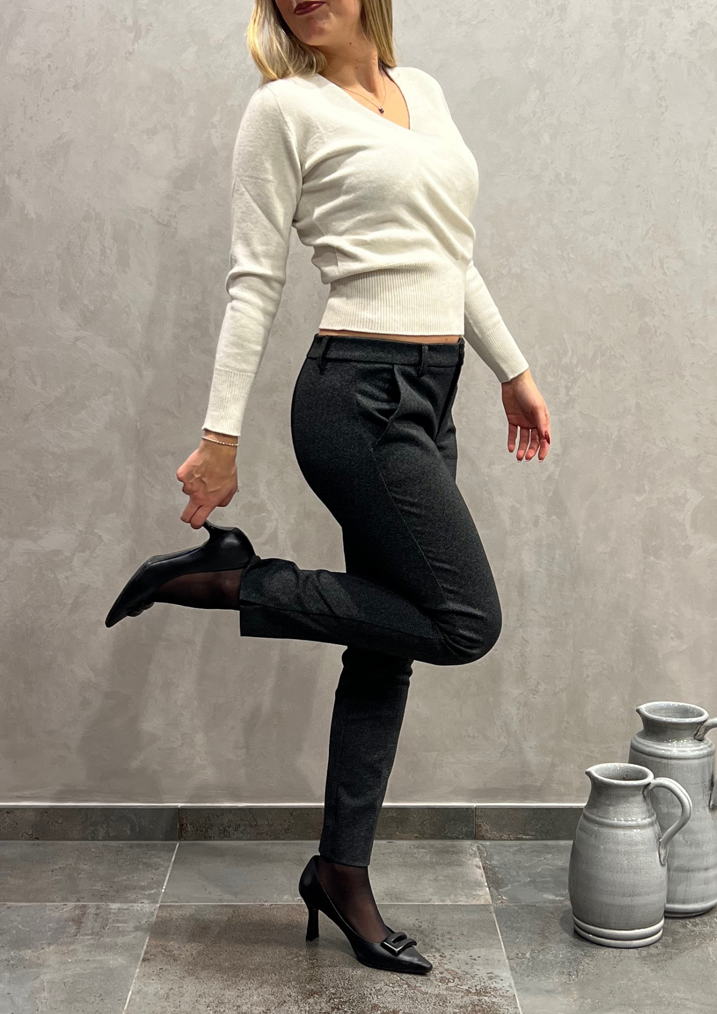 Pantalone slim sigaretta con trama melange