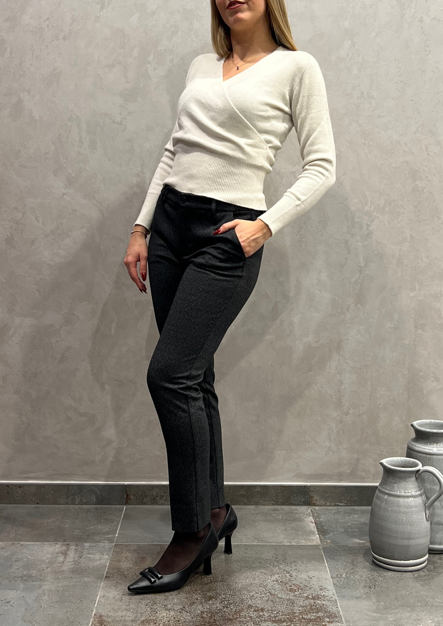 Pantalone slim sigaretta con trama melange