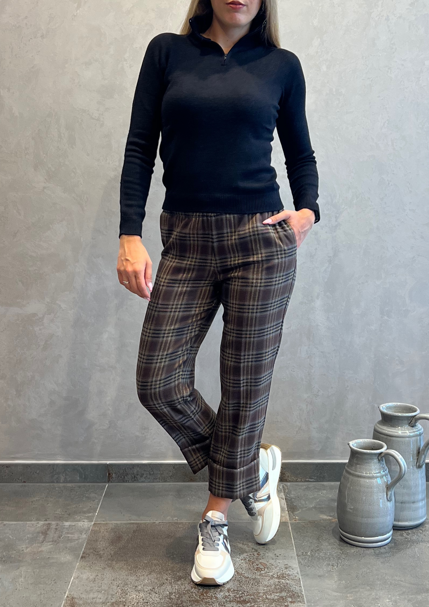 Pantalone sigaretta calda viscosa tartan