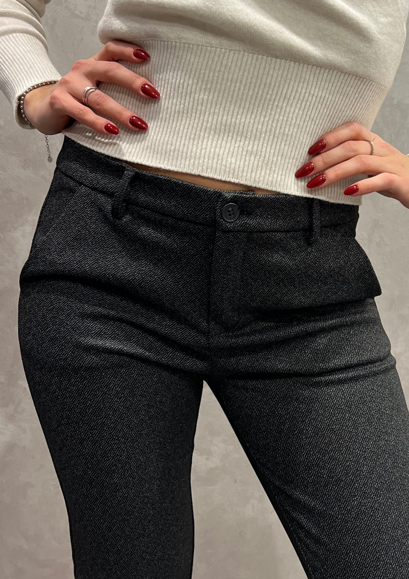 Pantalone slim sigaretta con trama melange