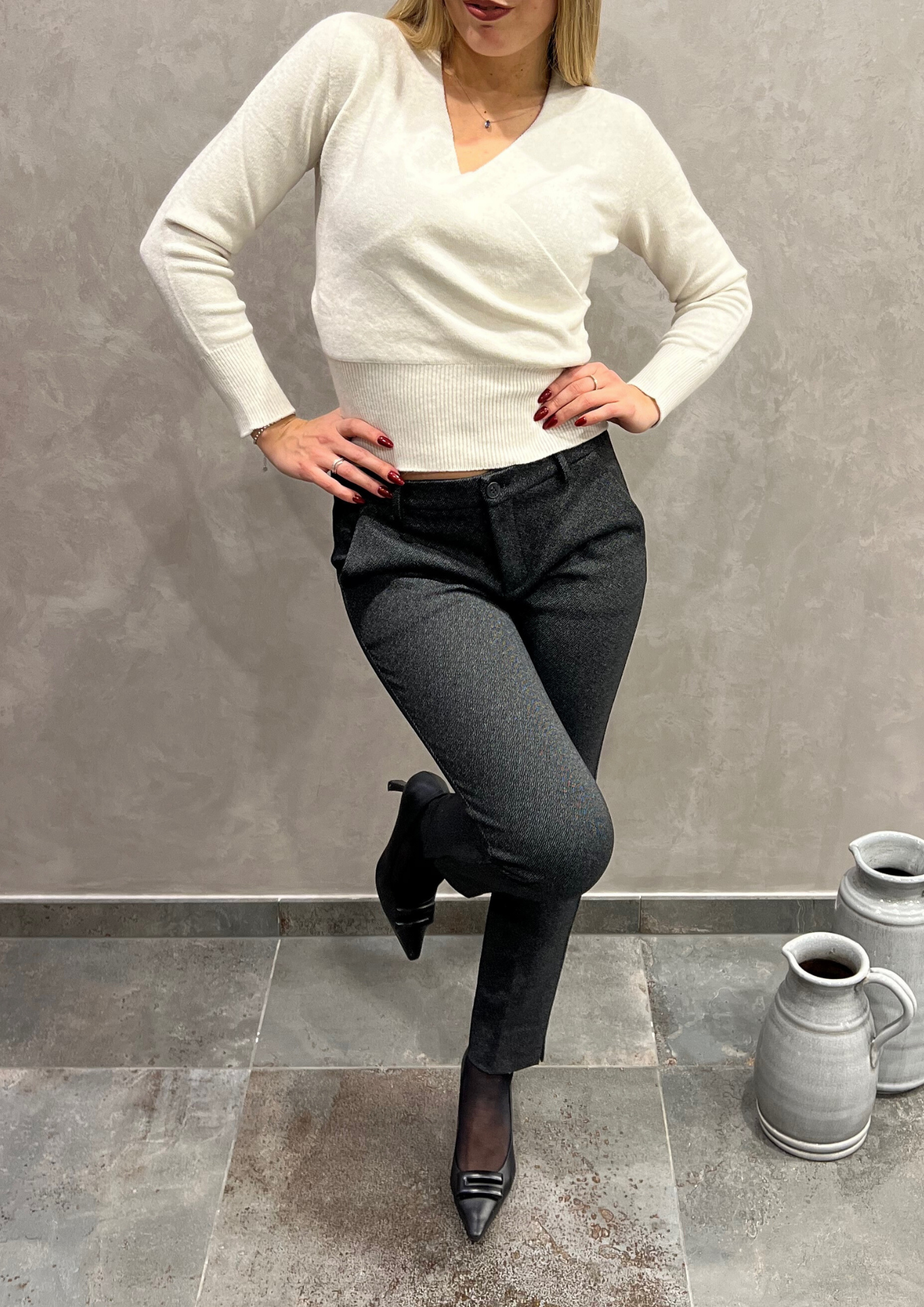 Pantalone slim sigaretta con trama melange