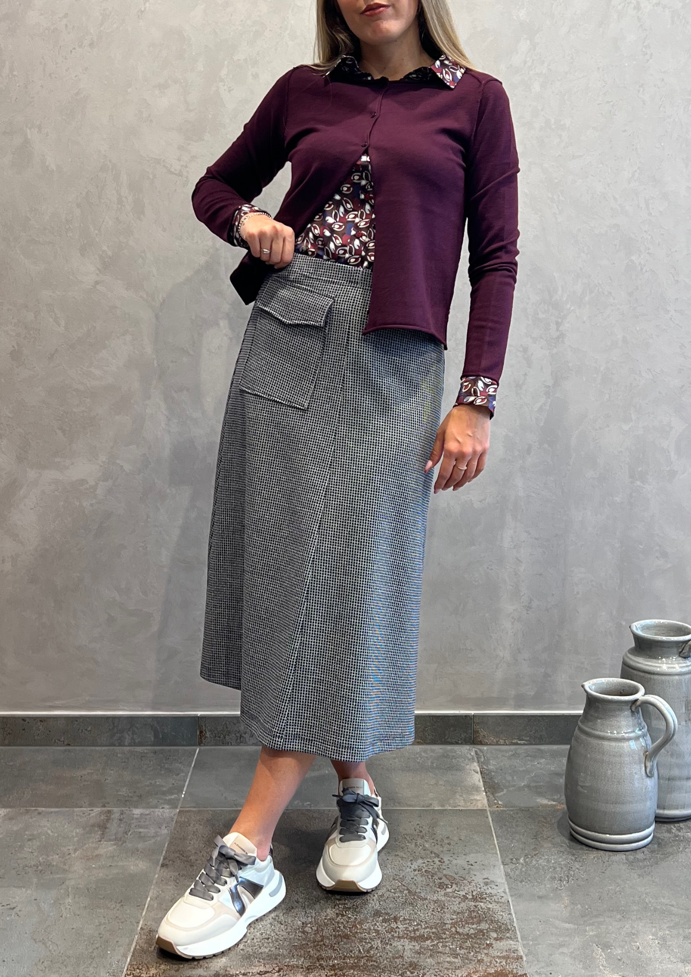 Camicia bimaterica in fantasia astratta