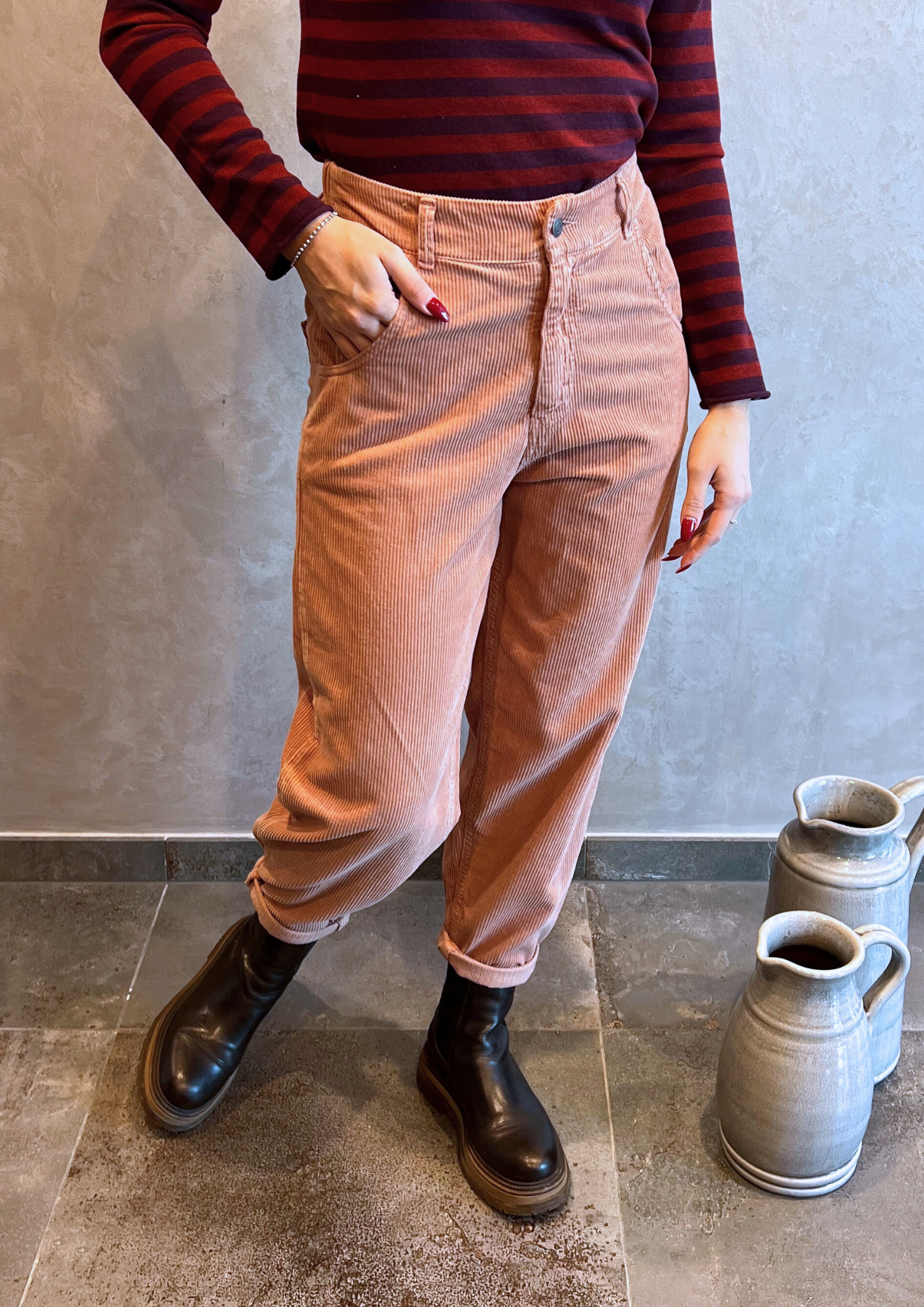 Pantalone baggy in velluto millerighe