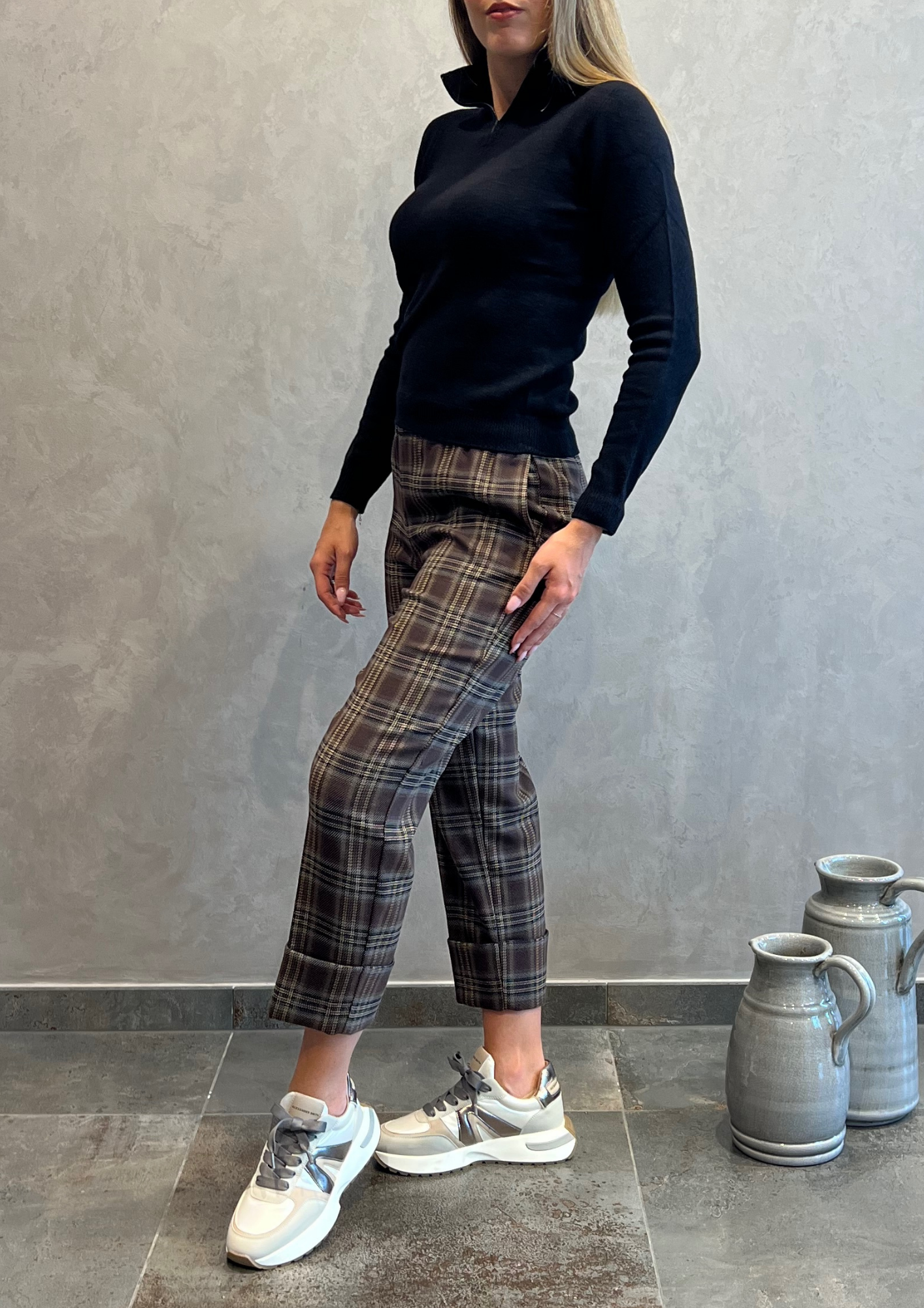 Pantalone sigaretta calda viscosa tartan