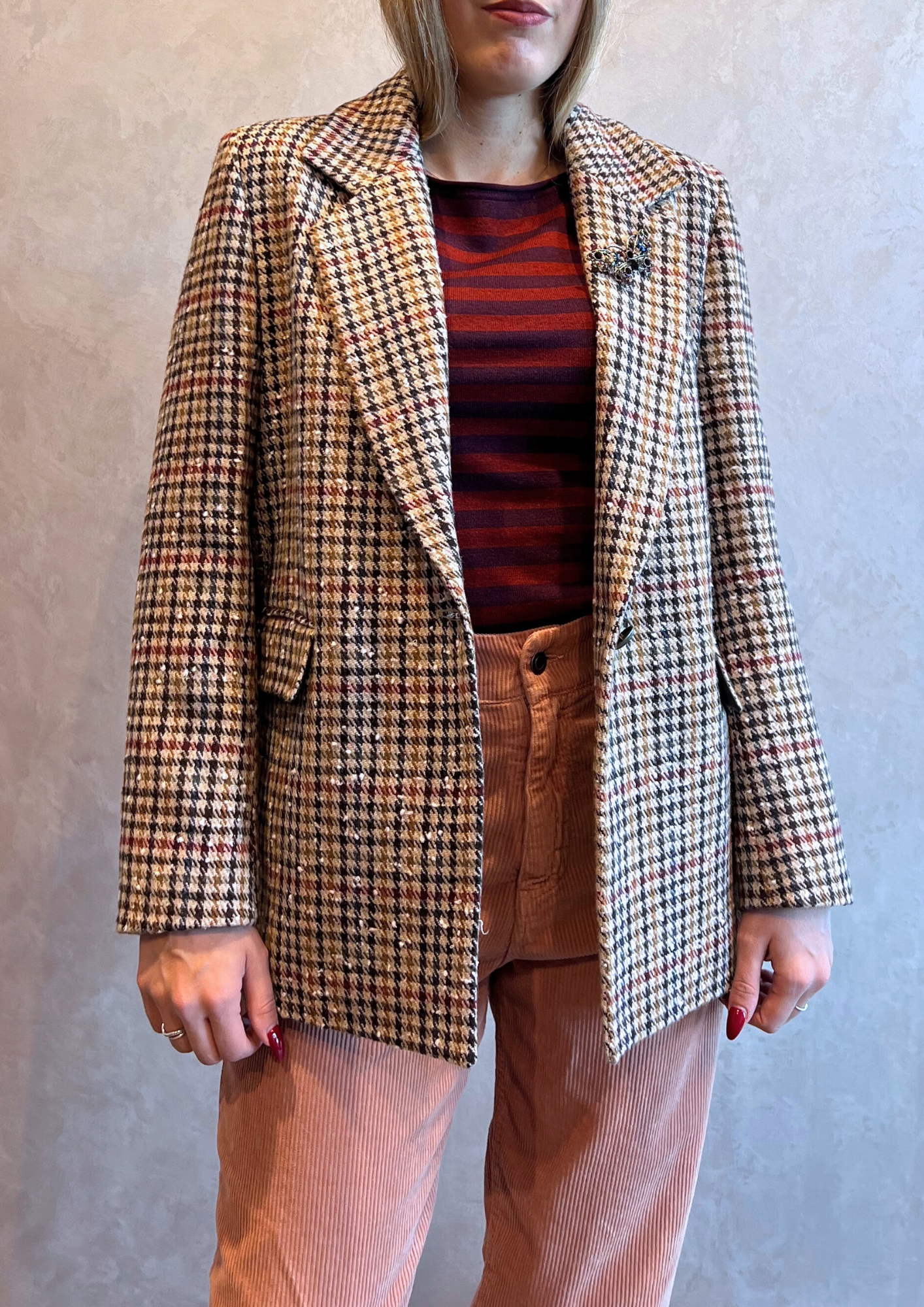 Giacca blazer monopetto in tweed check