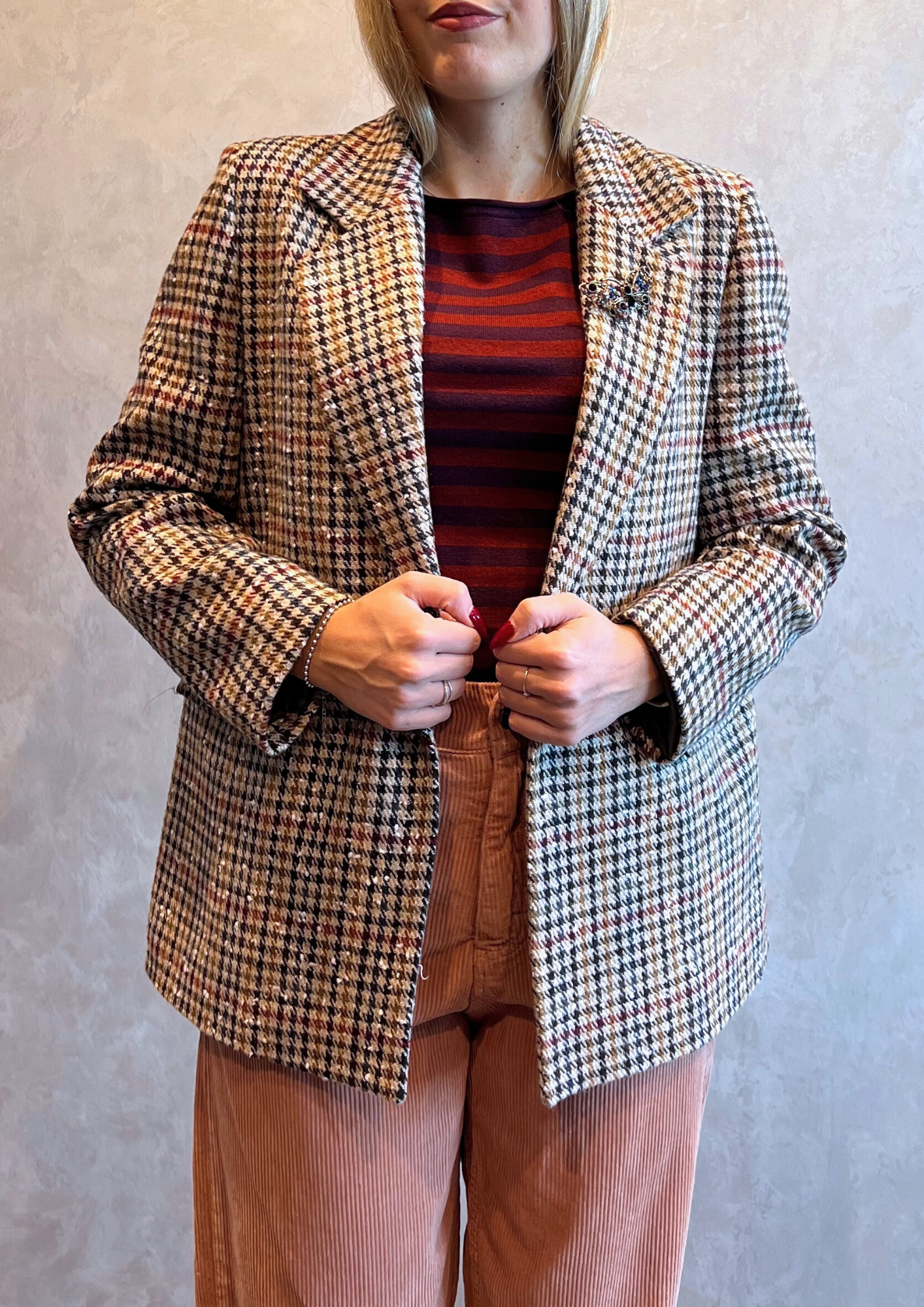 Giacca blazer monopetto in tweed check