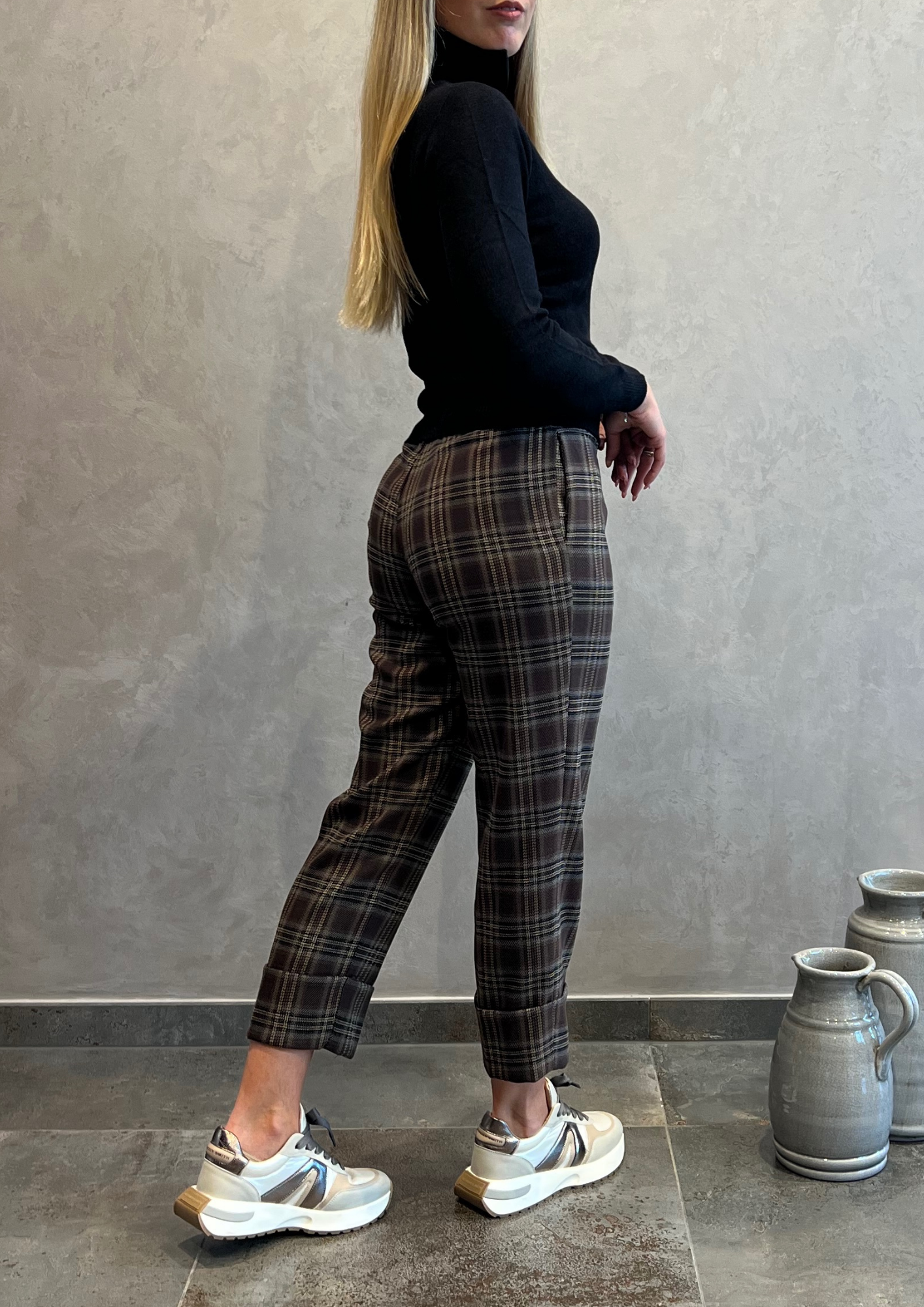 Pantalone sigaretta calda viscosa tartan
