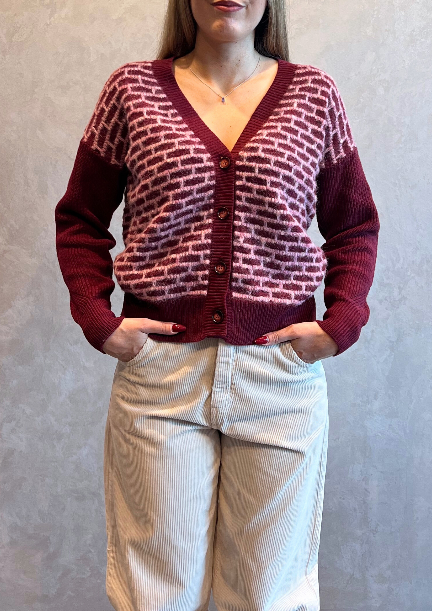 Cardigan in lana e cashmere lavorato