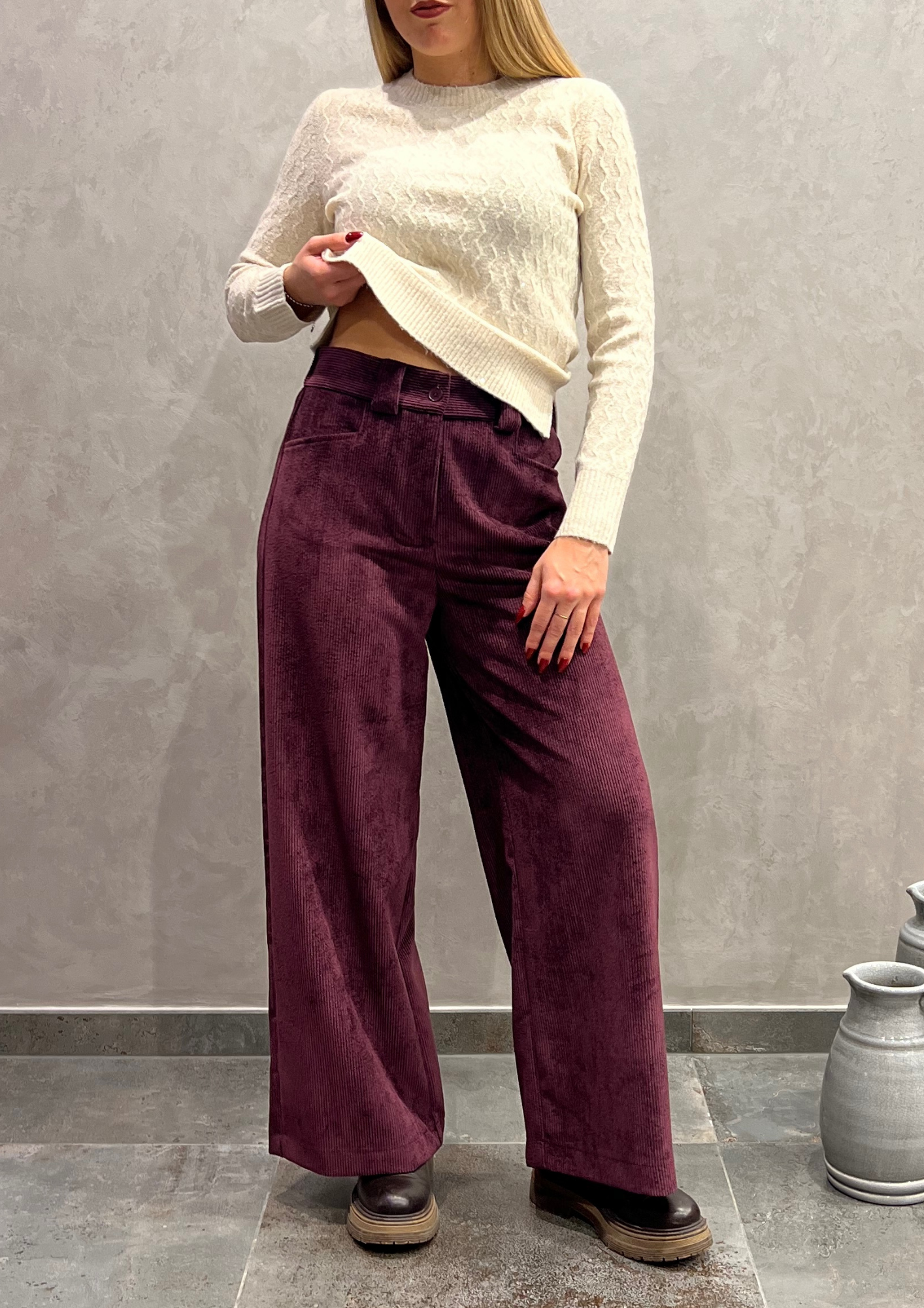 Pantalone palazzo in velluto millerighe