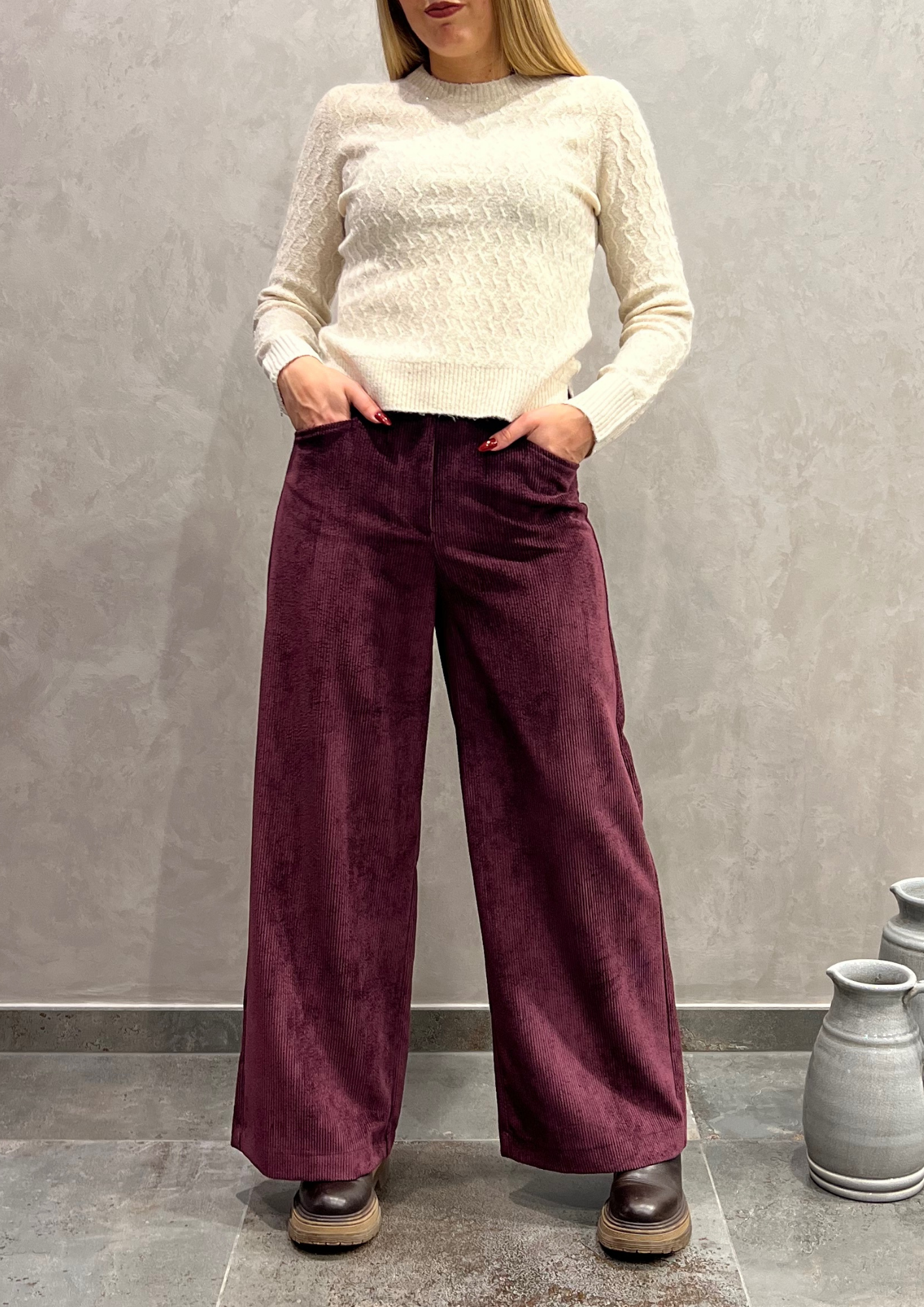 Pantalone palazzo in velluto millerighe