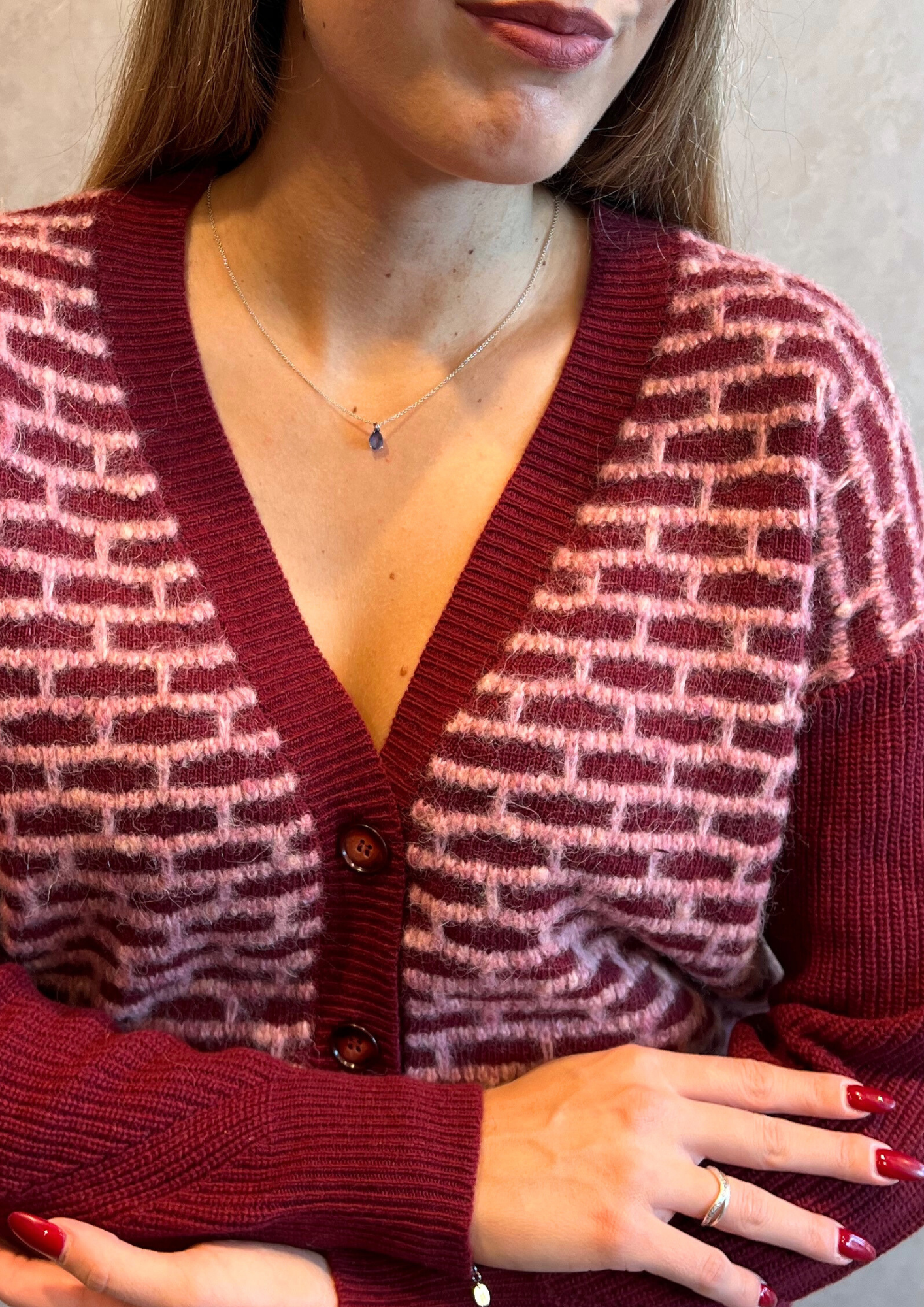 Cardigan in lana e cashmere lavorato