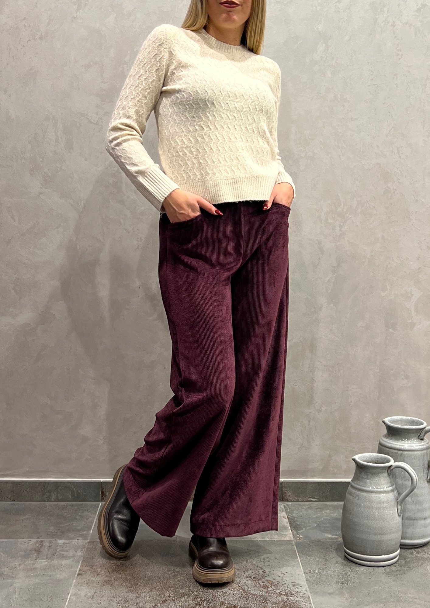 Pantalone palazzo in velluto millerighe