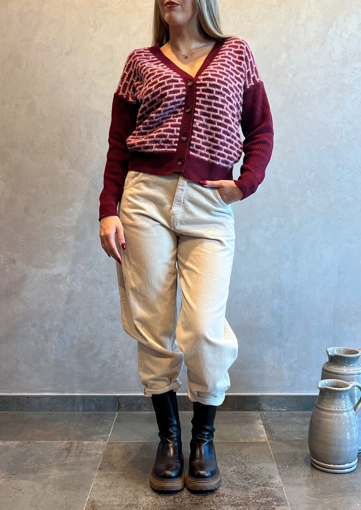 Cardigan in lana e cashmere lavorato