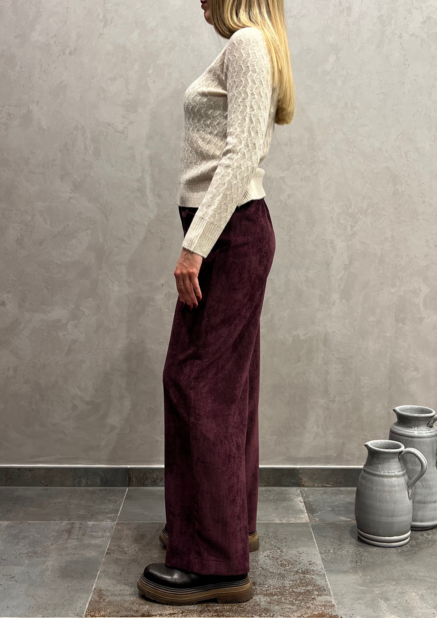 Pantalone palazzo in velluto millerighe