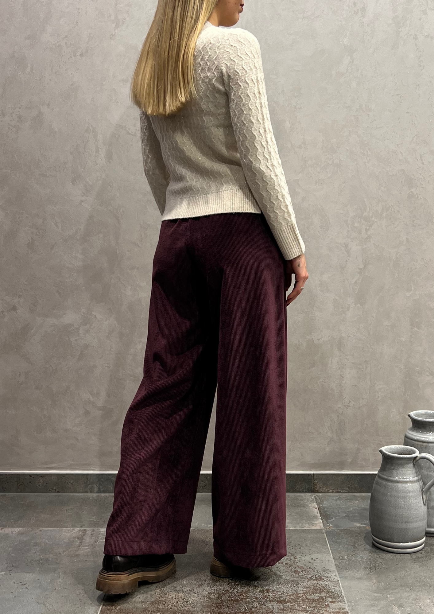 Pantalone palazzo in velluto millerighe