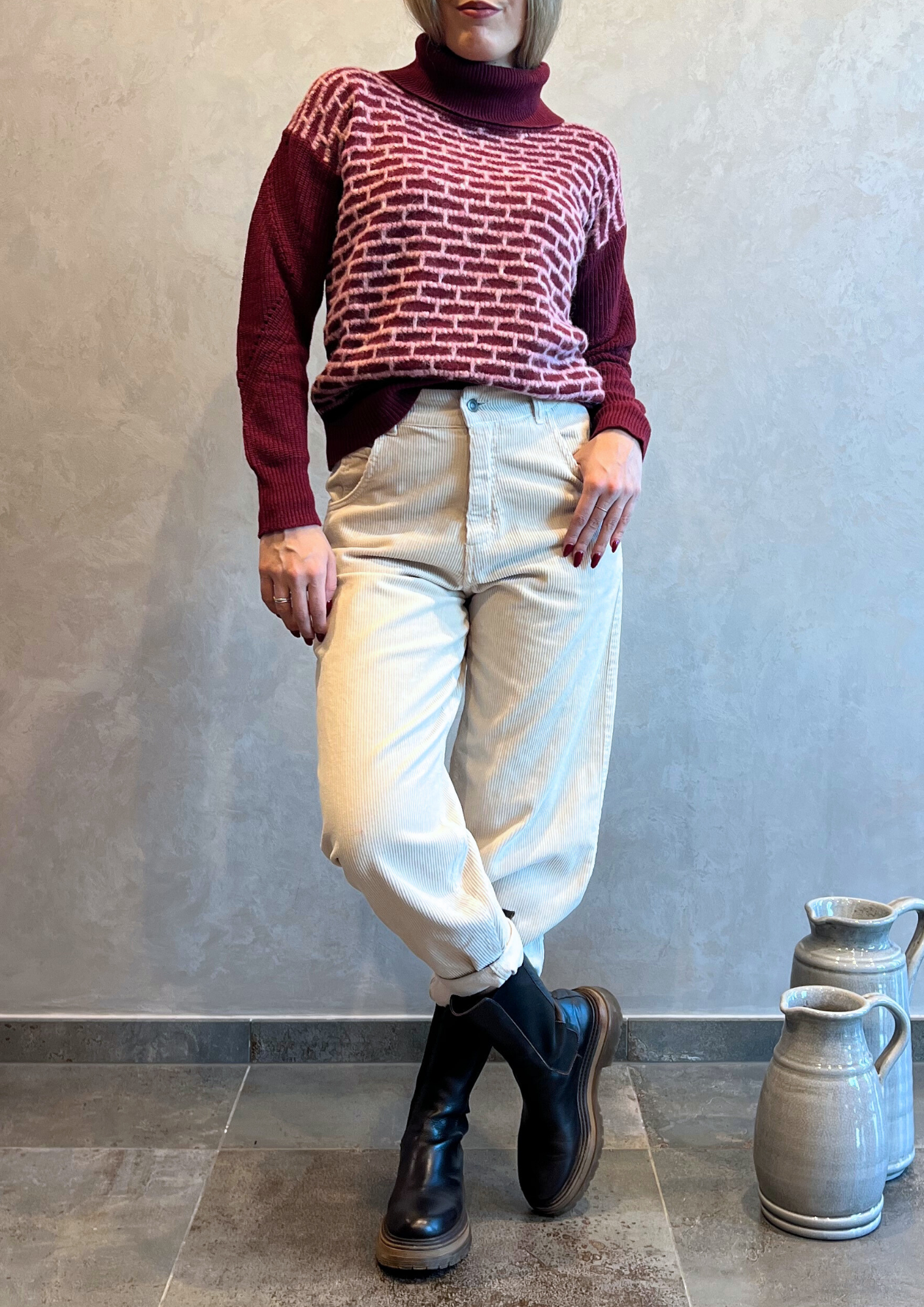 Maglione collo alto in lana e cashmere lavorato