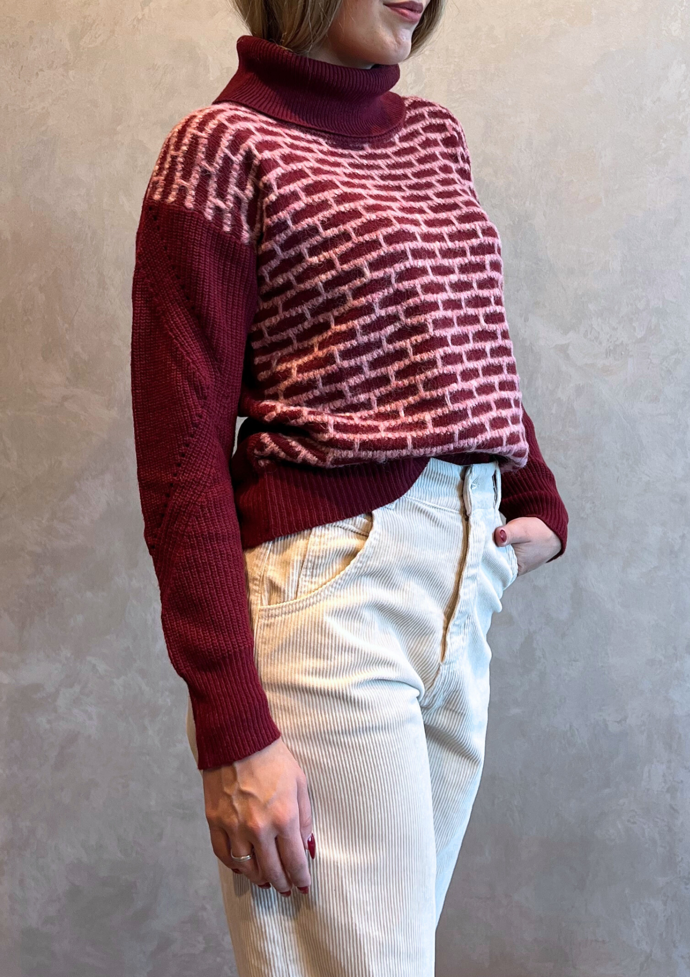 Maglione collo alto in lana e cashmere lavorato